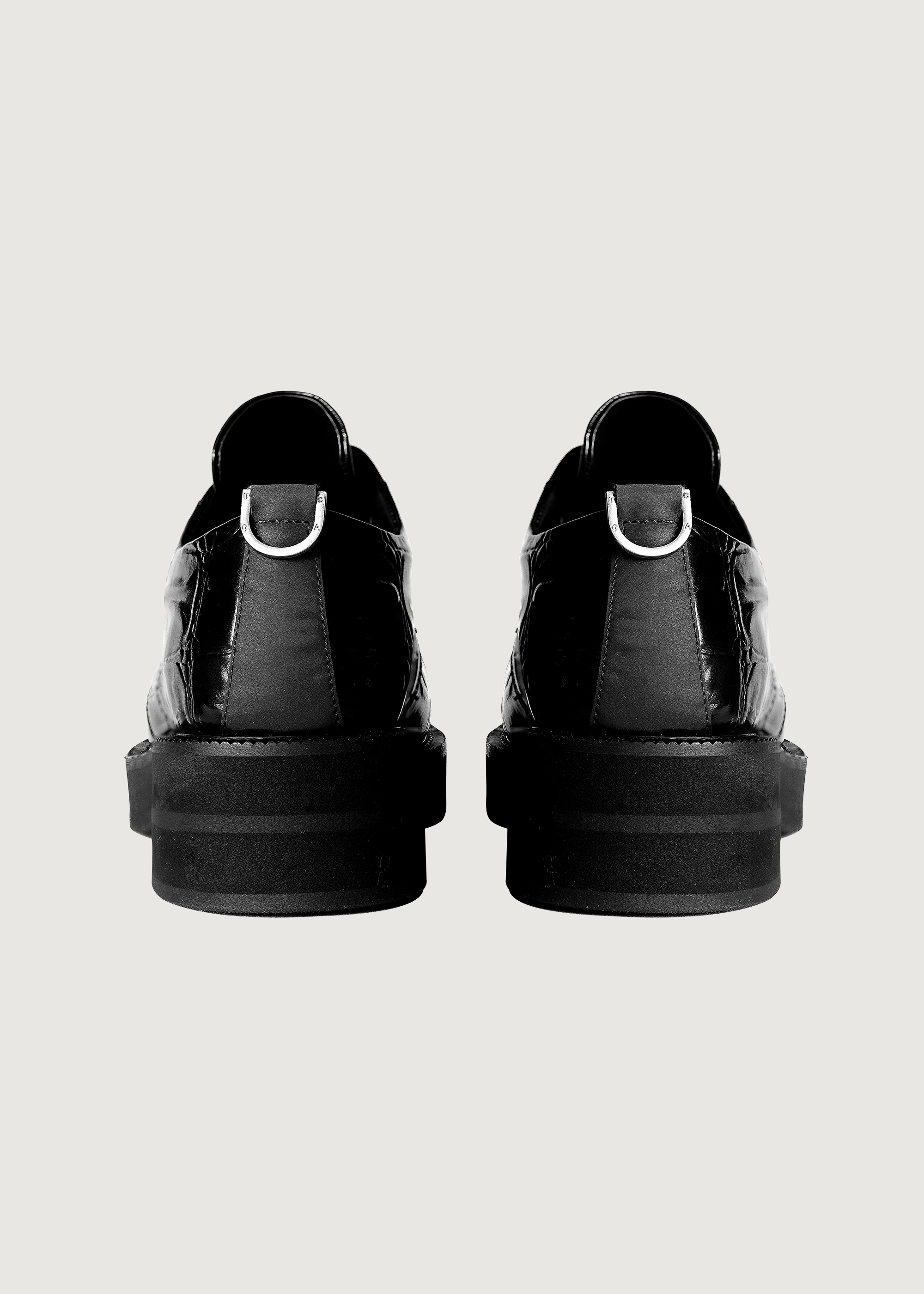 Derby shoes crocodile-print thick-soled Black