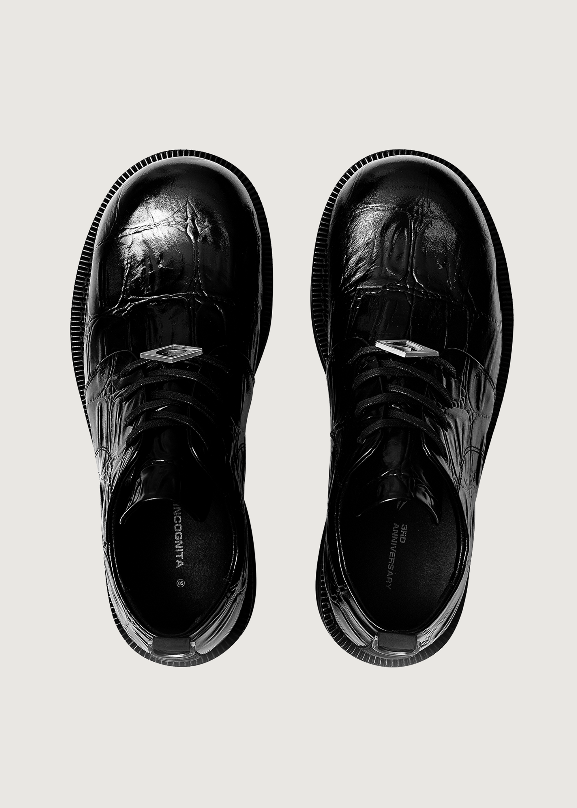 Derby shoes crocodile-print thick-soled Black