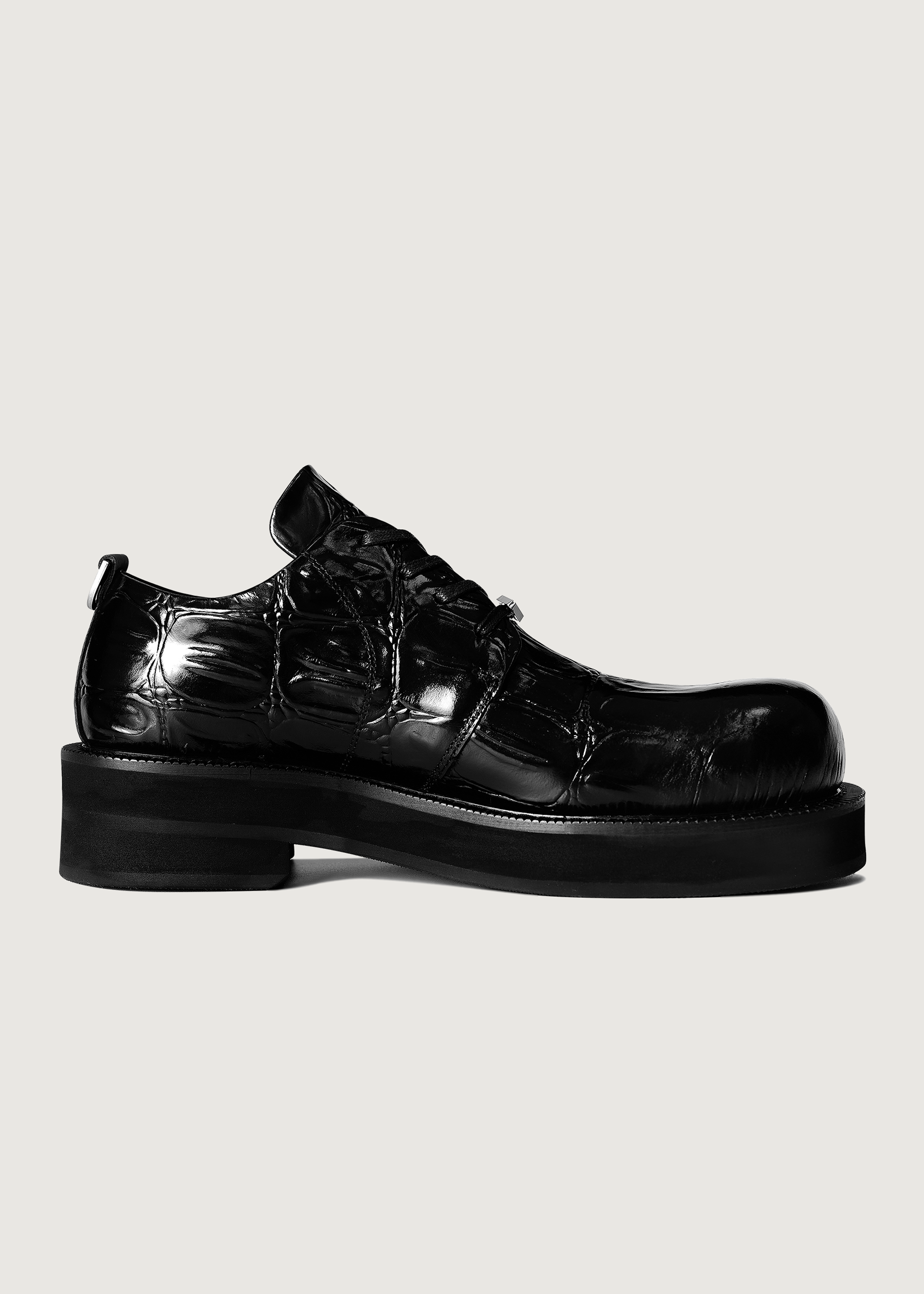 Derby shoes crocodile-print thick-soled Black