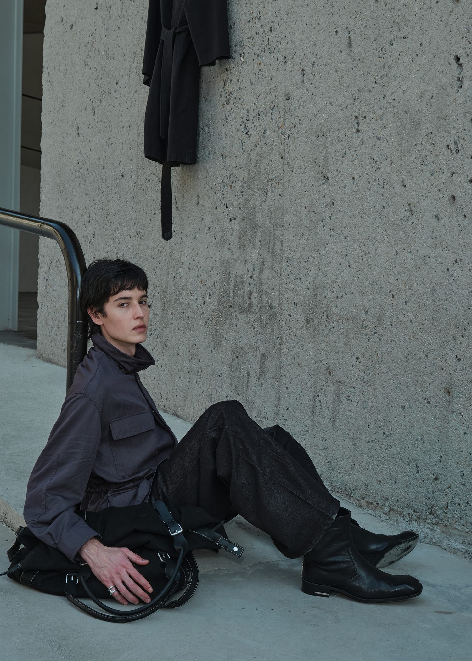 Beveled Square-Toe Horsehide Ankle Boots Black