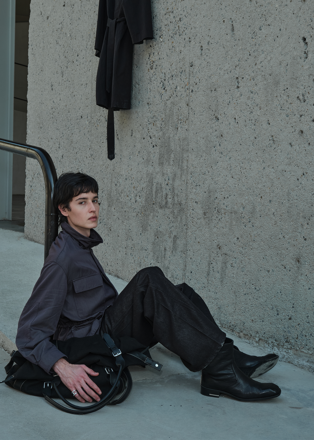 Beveled Square-Toe Horsehide Ankle Boots Black