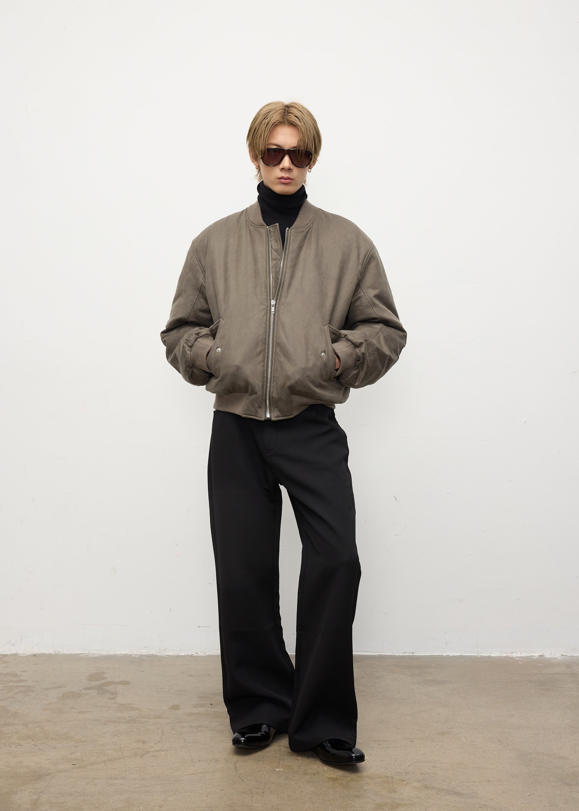 Down Jacket Retro waxy flight-jacket Dark green