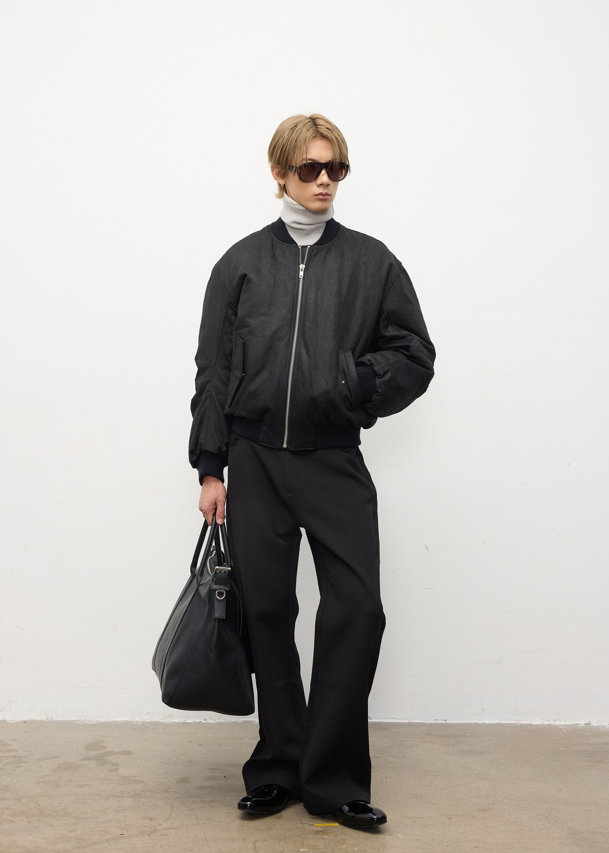 Down Jacket Retro waxy flight-jacket Black