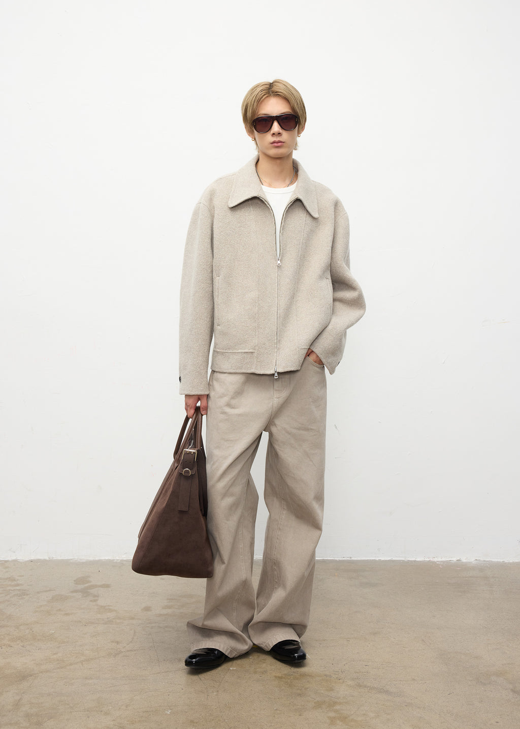 Washed Straight-Leg Pants Light Khaki