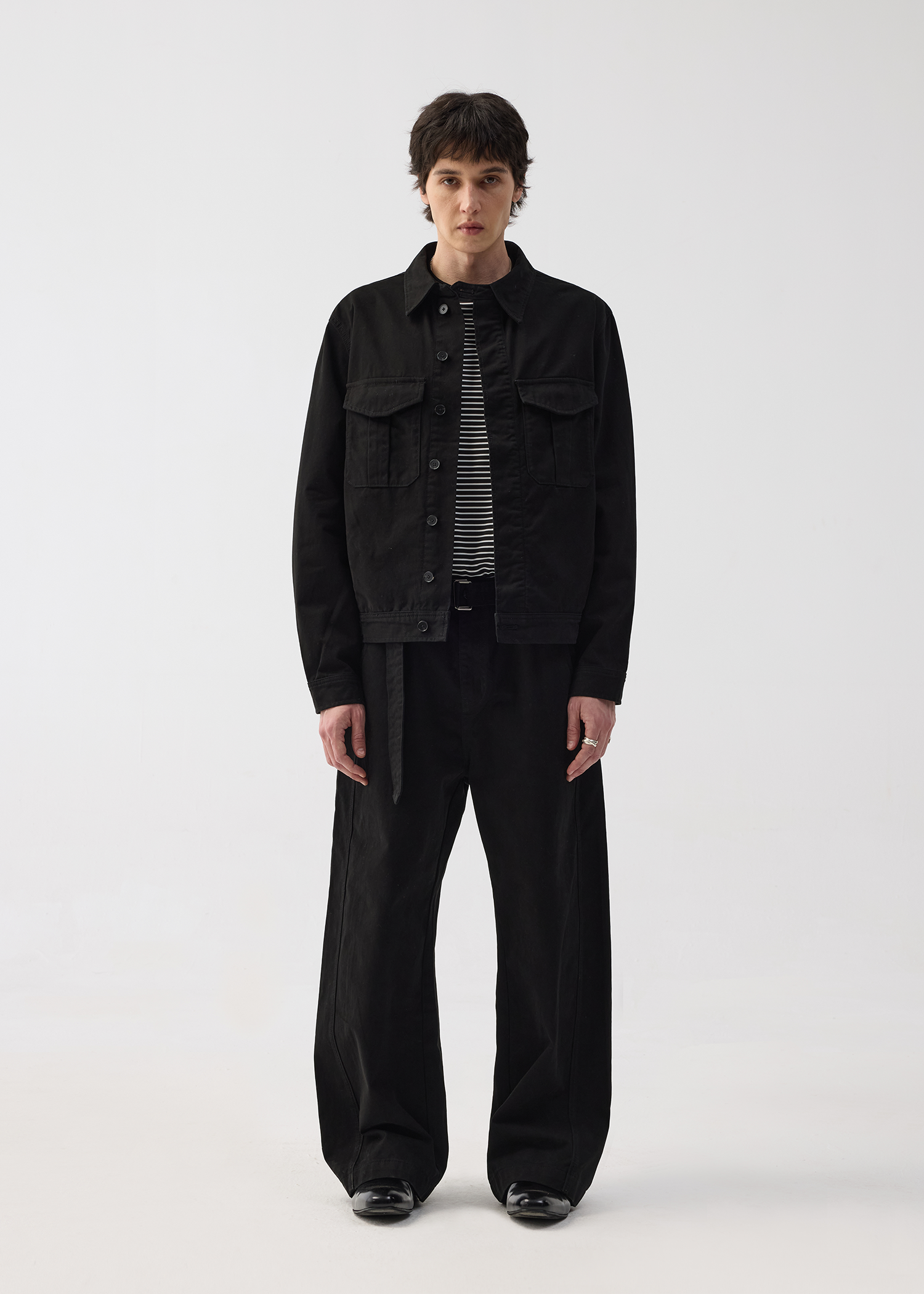 Twill washed denim jacket Black