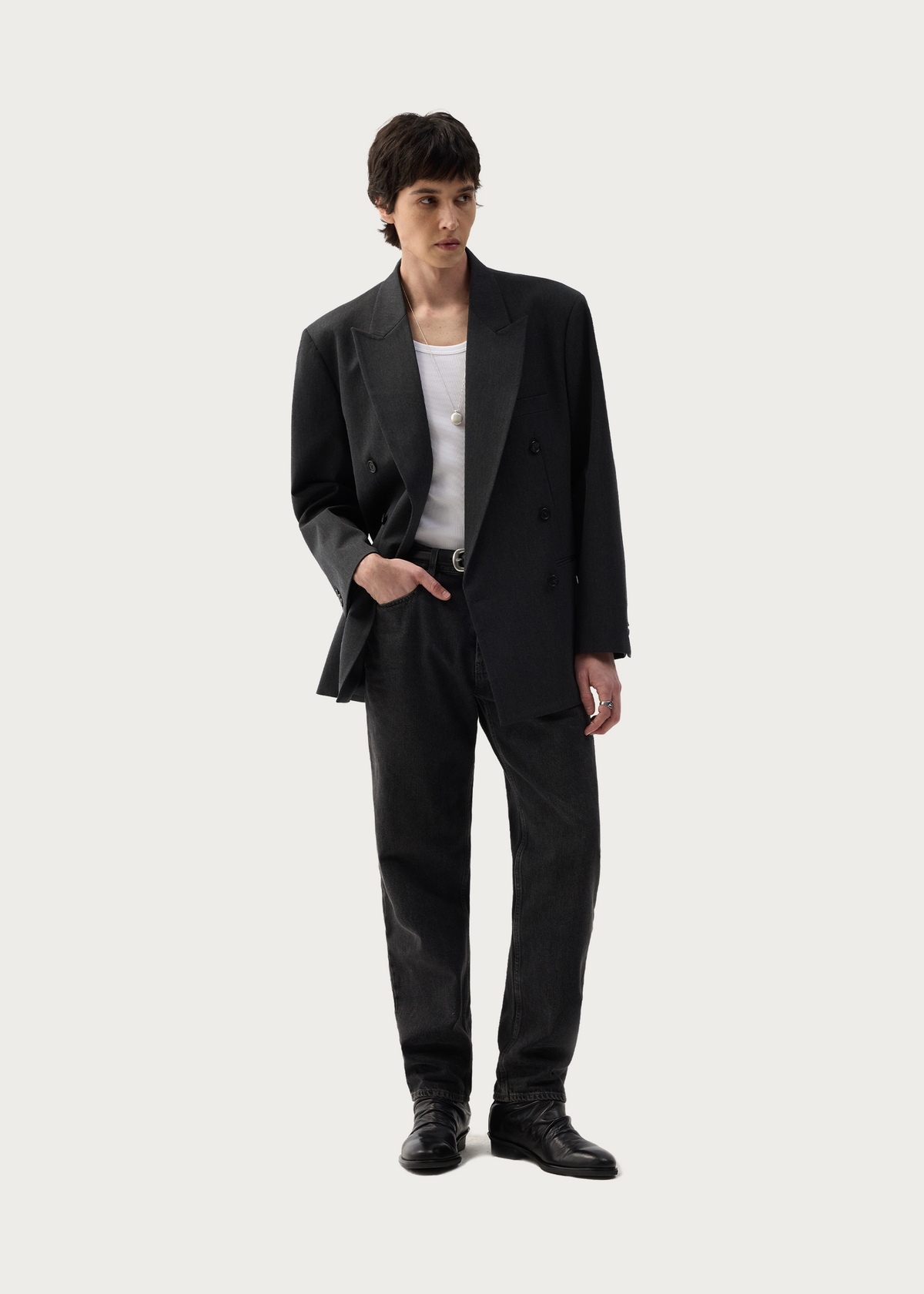 Notch Lapel Suit Blazer Gray