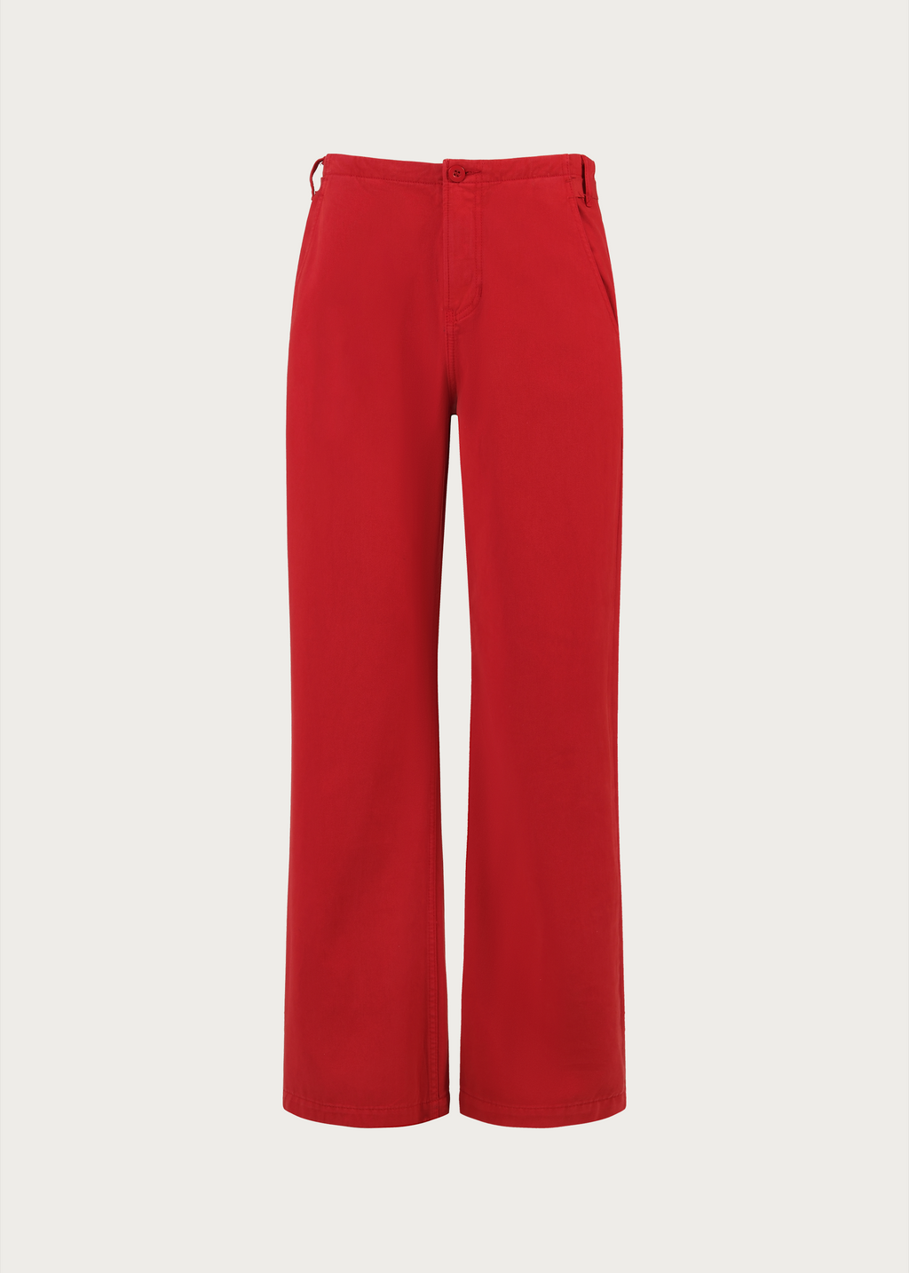 Matte-finish soft-touch straight-leg washed denim utility pants Red