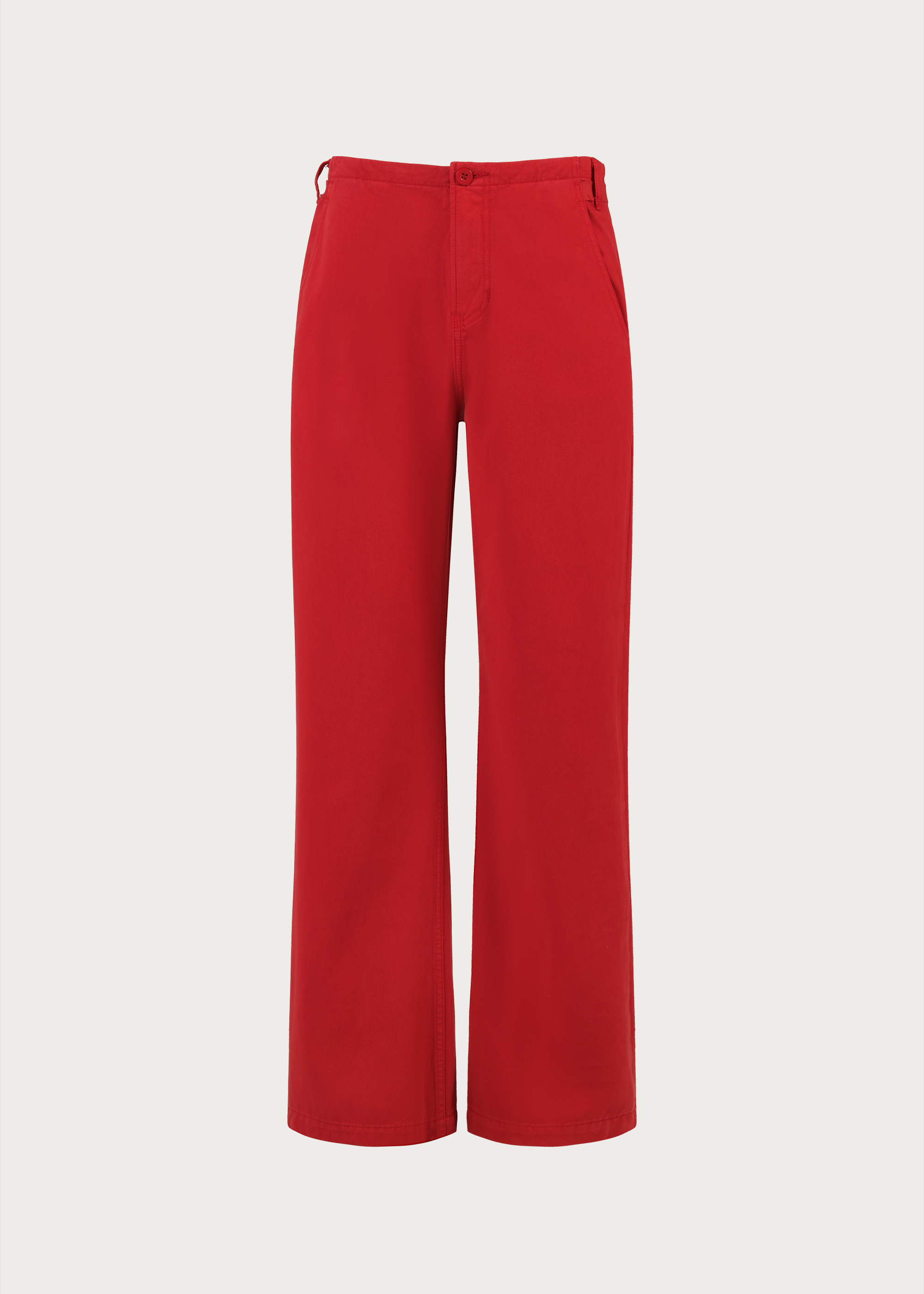 Matte-finish soft-touch straight-leg washed denim utility pants Red