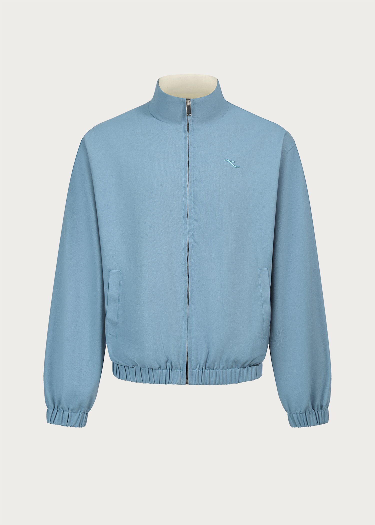 Khaki/Blue Reversible Color-block Linen-Blend High-Neck Jacket