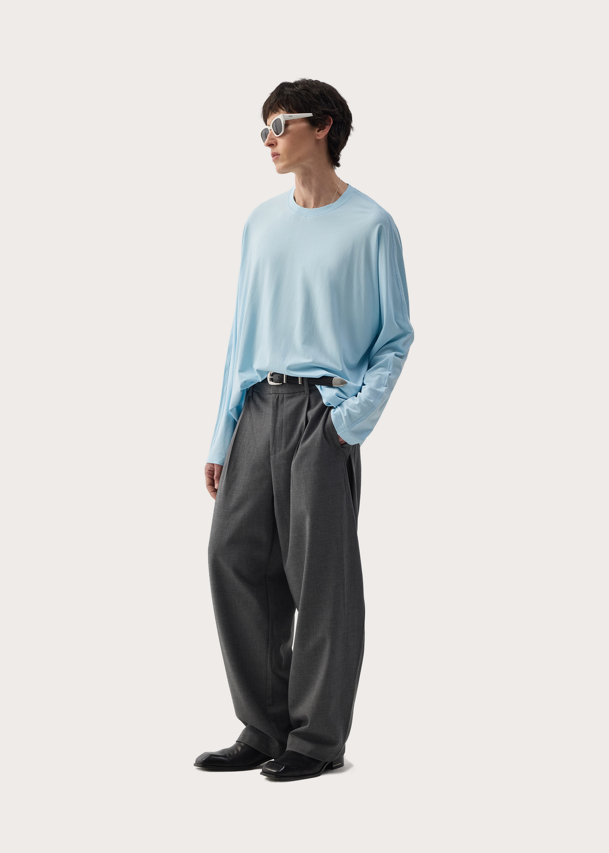 Drapey Wool-Blend Pleated Trousers Grey
