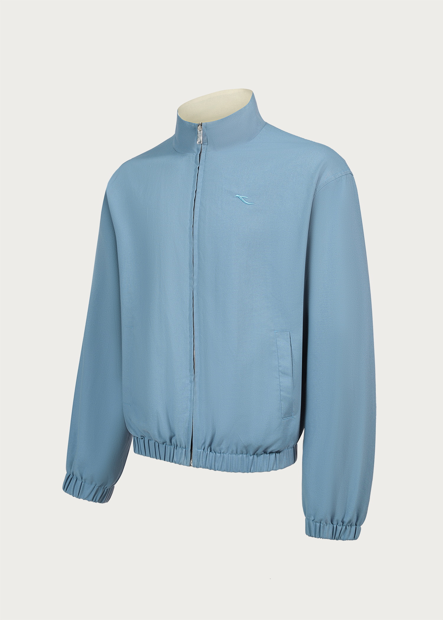 Khaki/Blue Reversible Color-block Linen-Blend High-Neck Jacket