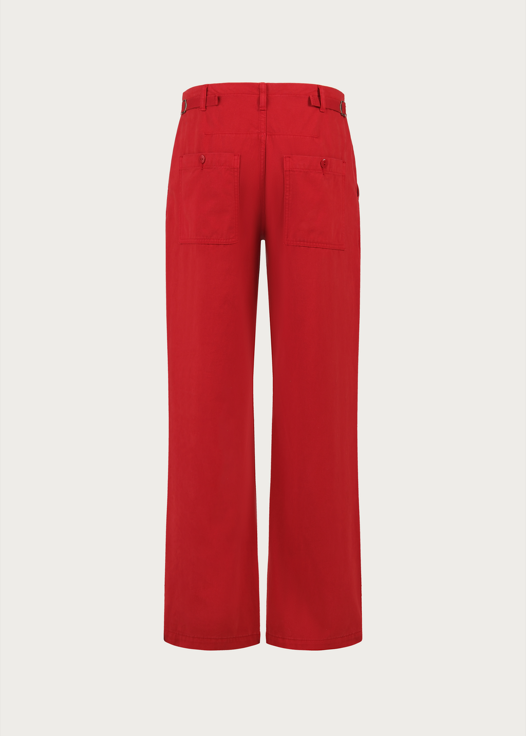 Matte-finish soft-touch straight-leg washed denim utility pants Red