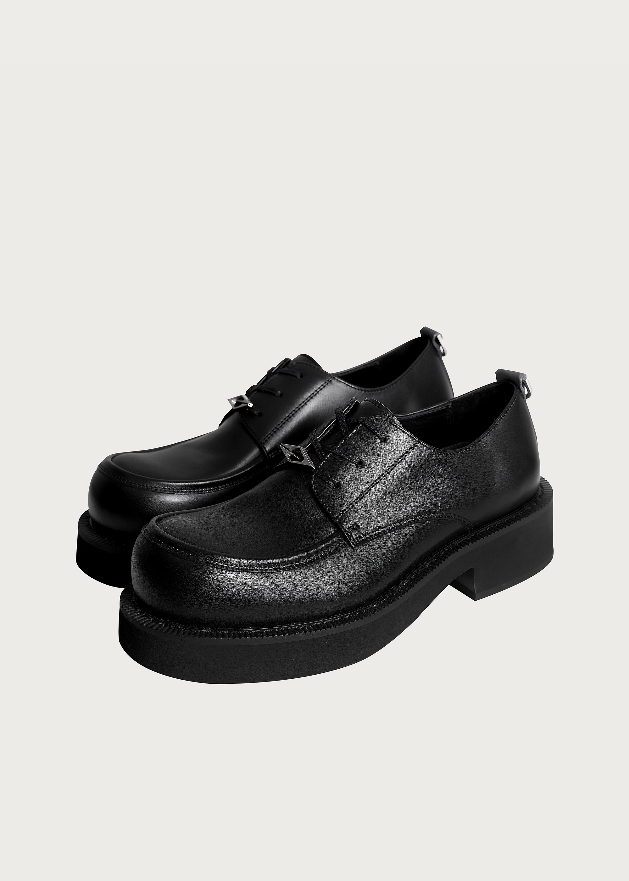 Derby shoes Round-toe Thick sole Obsidian black