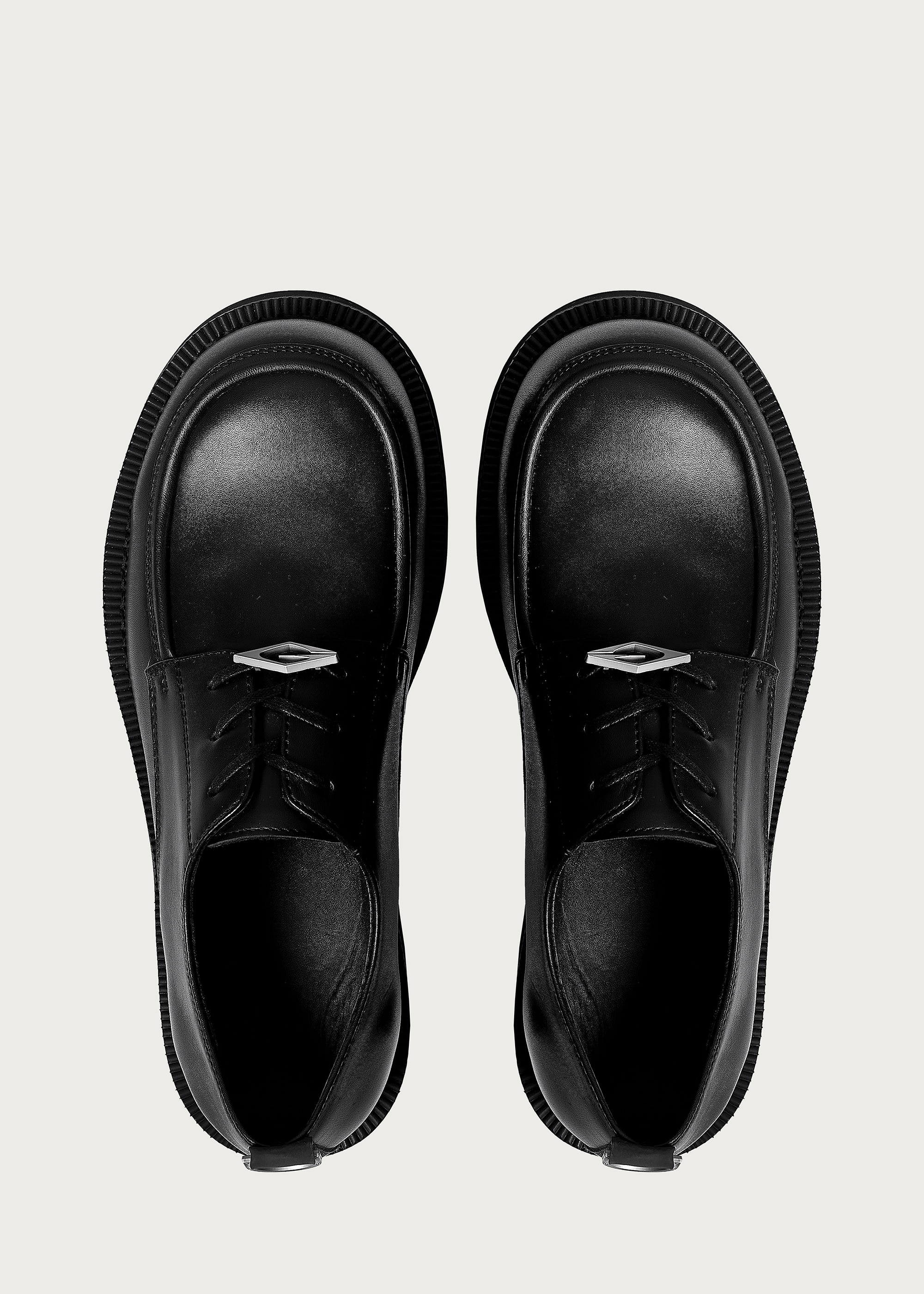 Derby shoes Round-toe Thick sole Obsidian black