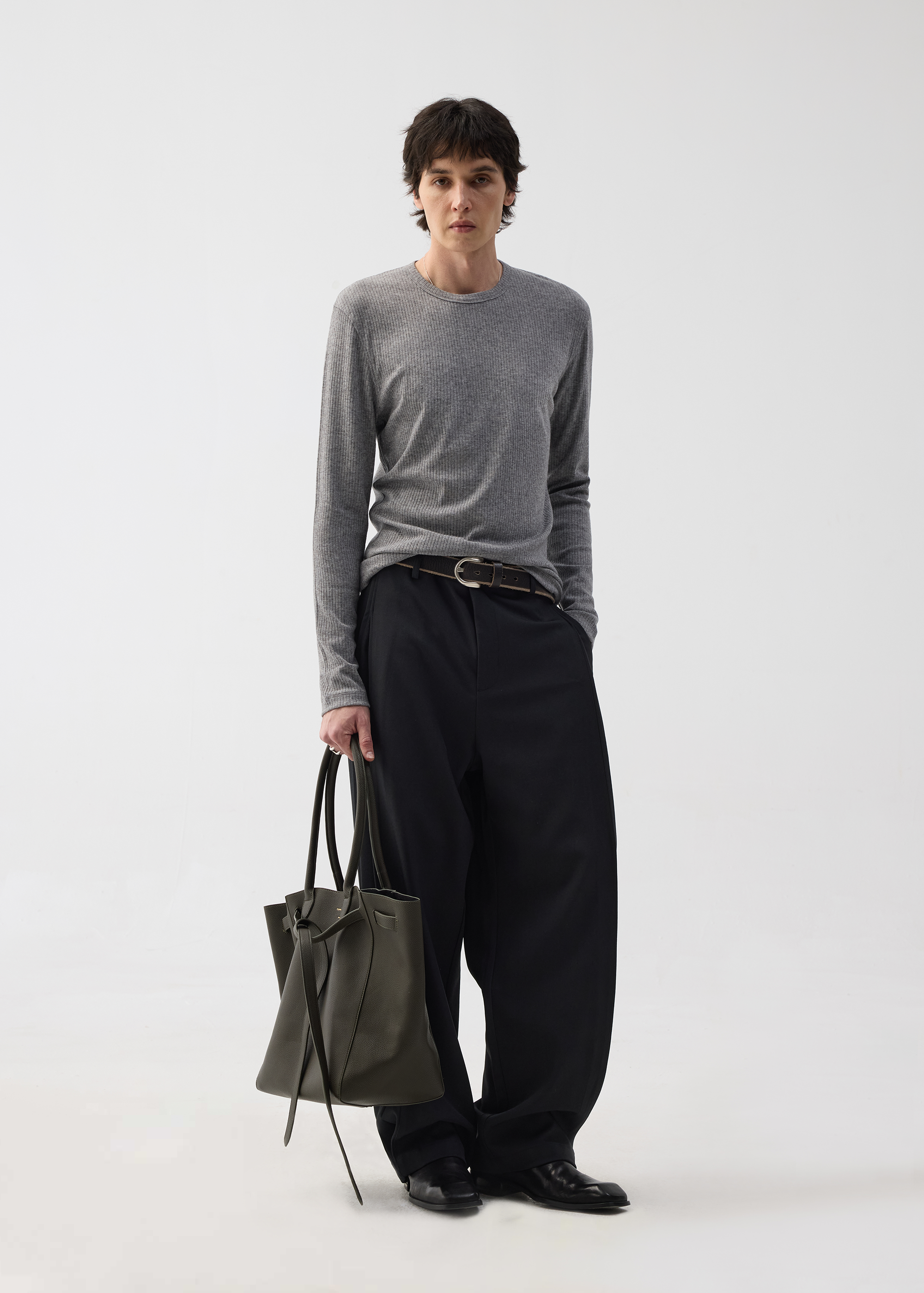 Stretchy Crew-Neck Long-Sleeve Base Layer T-Shirt Grey