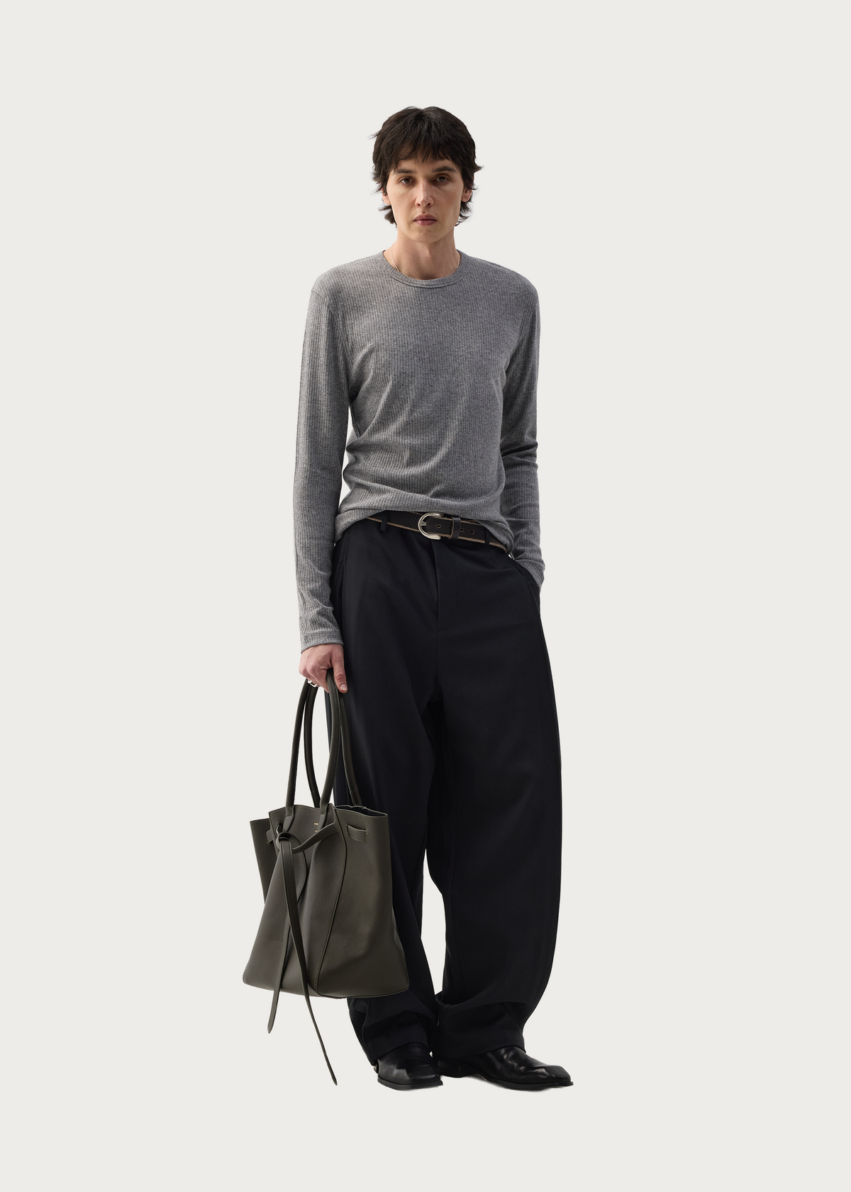 Stretchy Crew-Neck Long-Sleeve Base Layer T-Shirt Grey