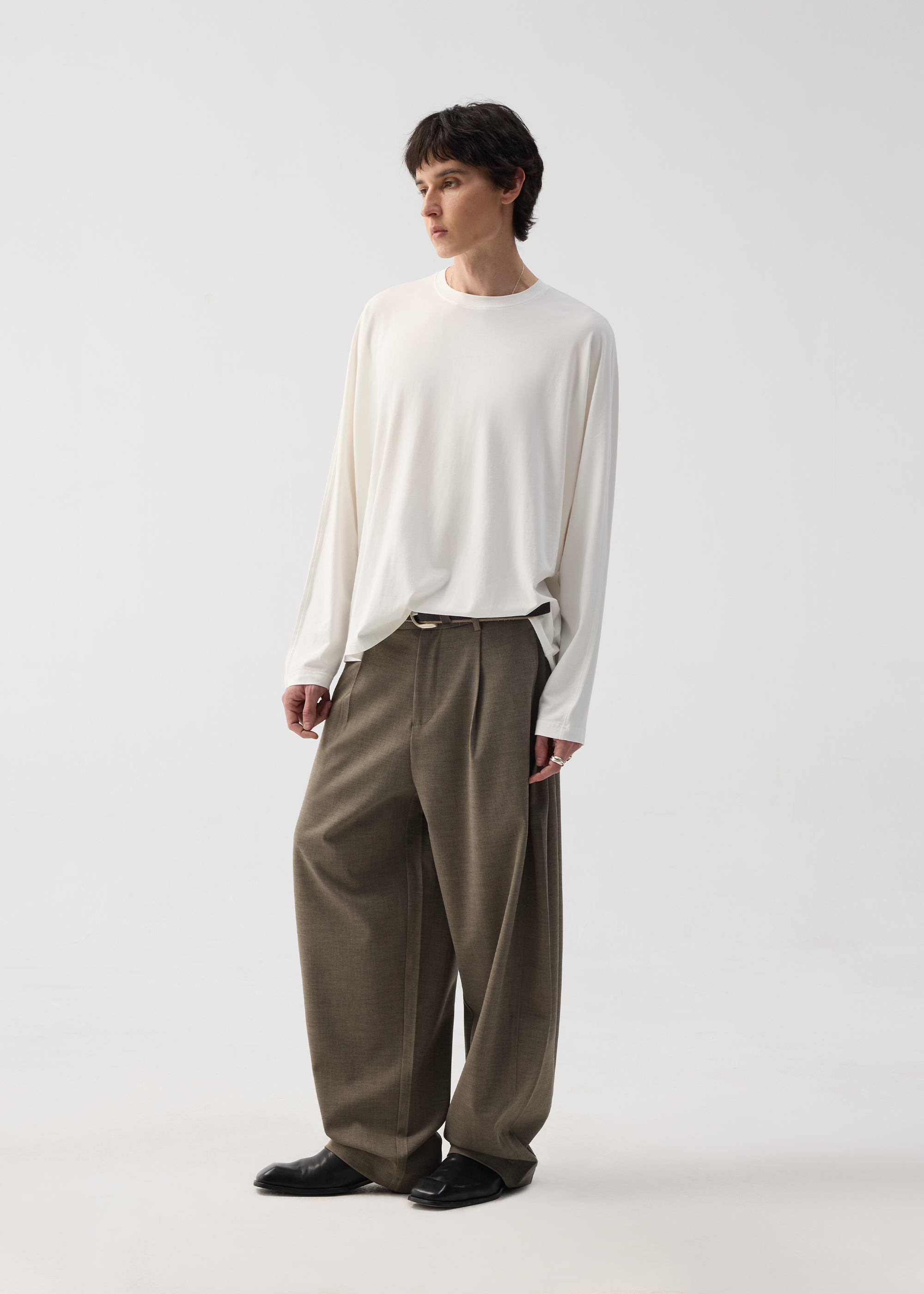 Drapey Wool-Blend Pleated Trousers Khaki