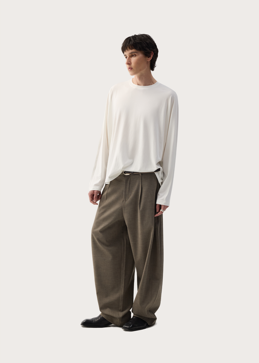 Drapey Wool-Blend Pleated Trousers Khaki