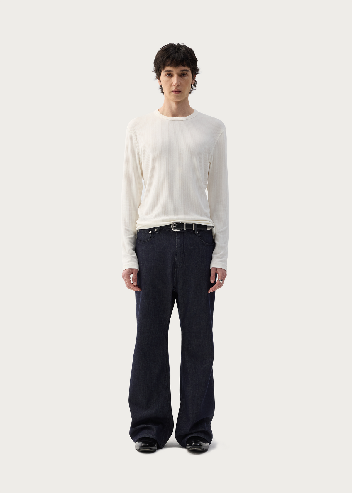 Stretchy Crew-Neck Long-Sleeve Base Layer T-Shirt White