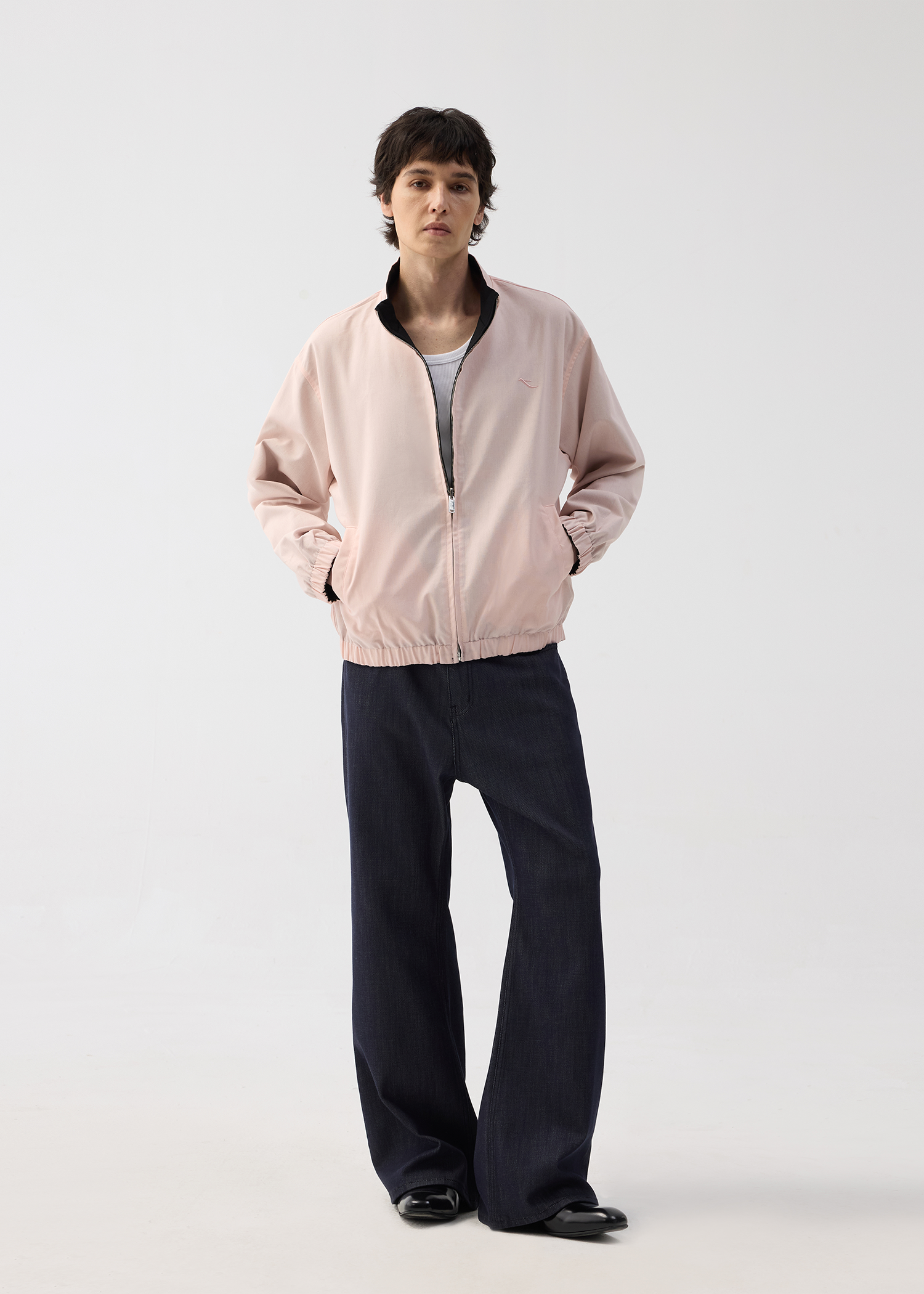 Black/Pink Reversible Color-block Linen-Blend High-Neck Jacket