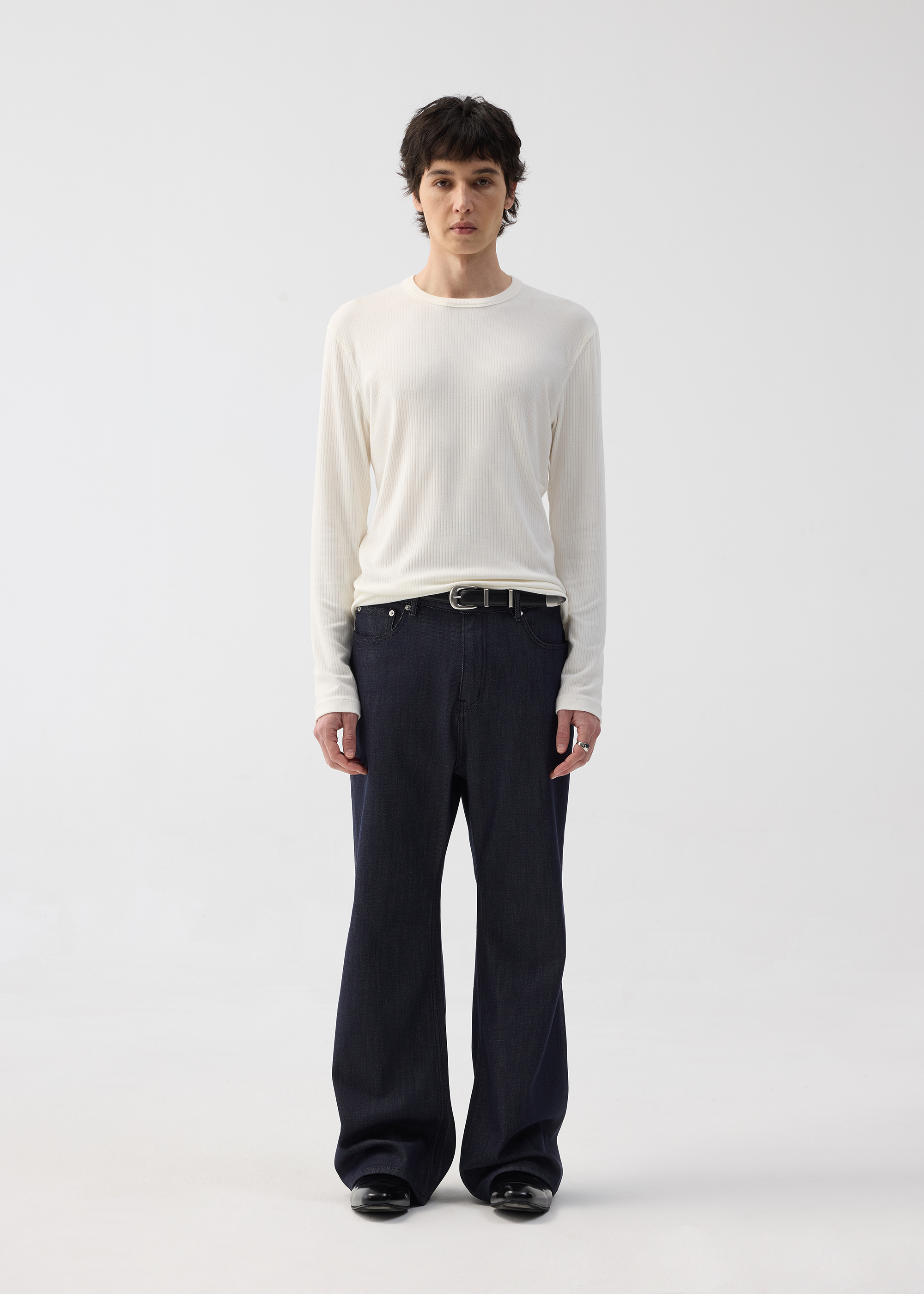 Stretchy Crew-Neck Long-Sleeve Base Layer T-Shirt White