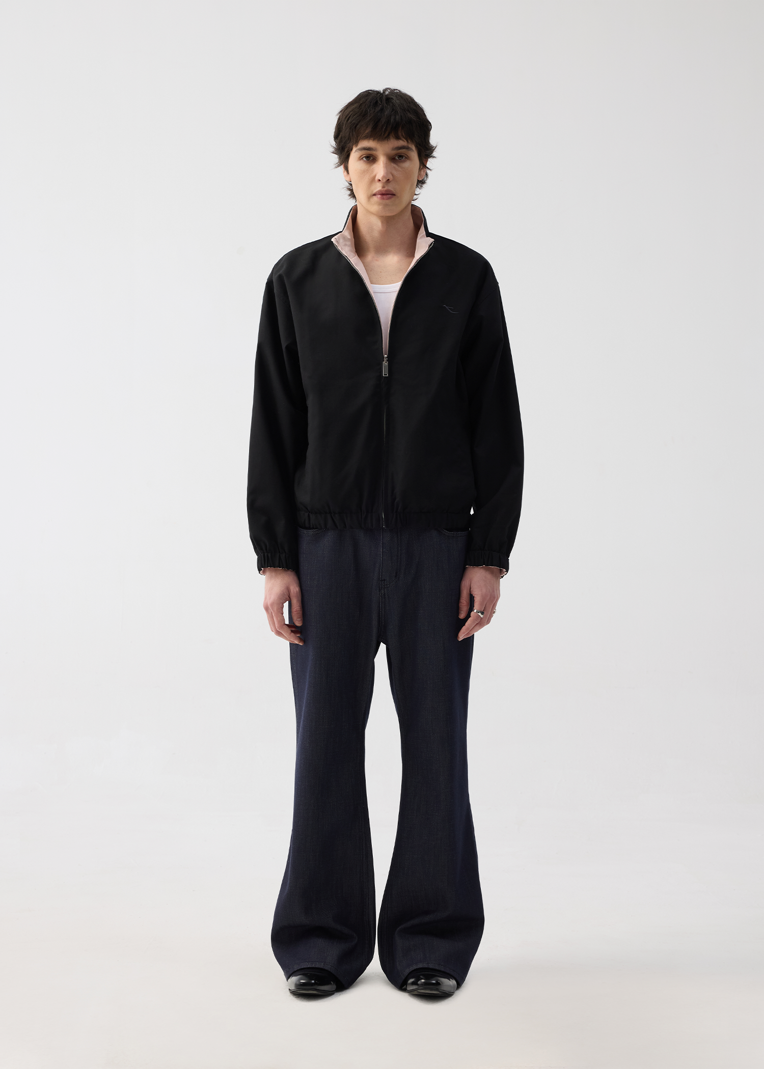 Black/Pink Reversible Color-block Linen-Blend High-Neck Jacket
