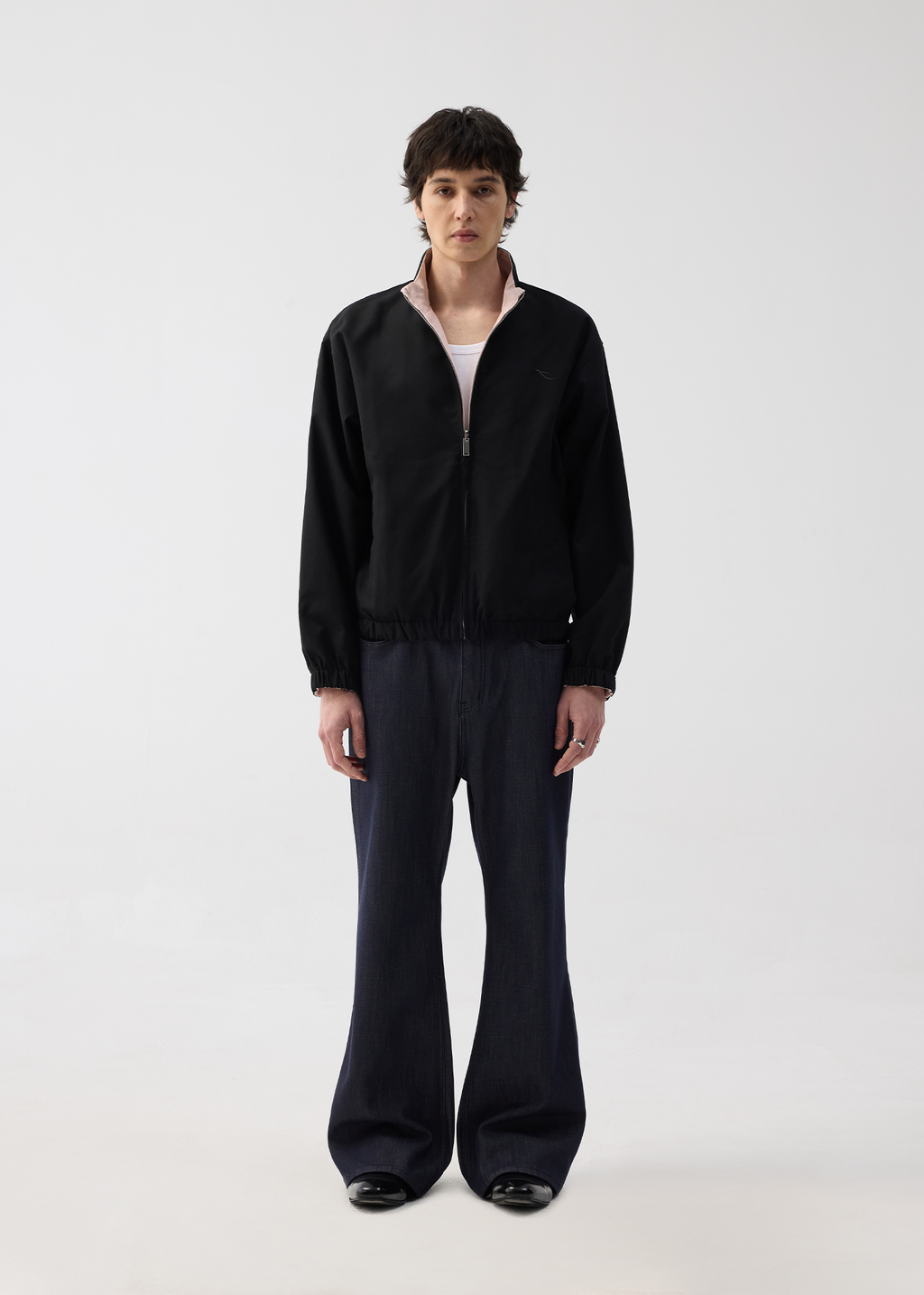 Black/Pink Reversible Color-block Linen-Blend High-Neck Jacket