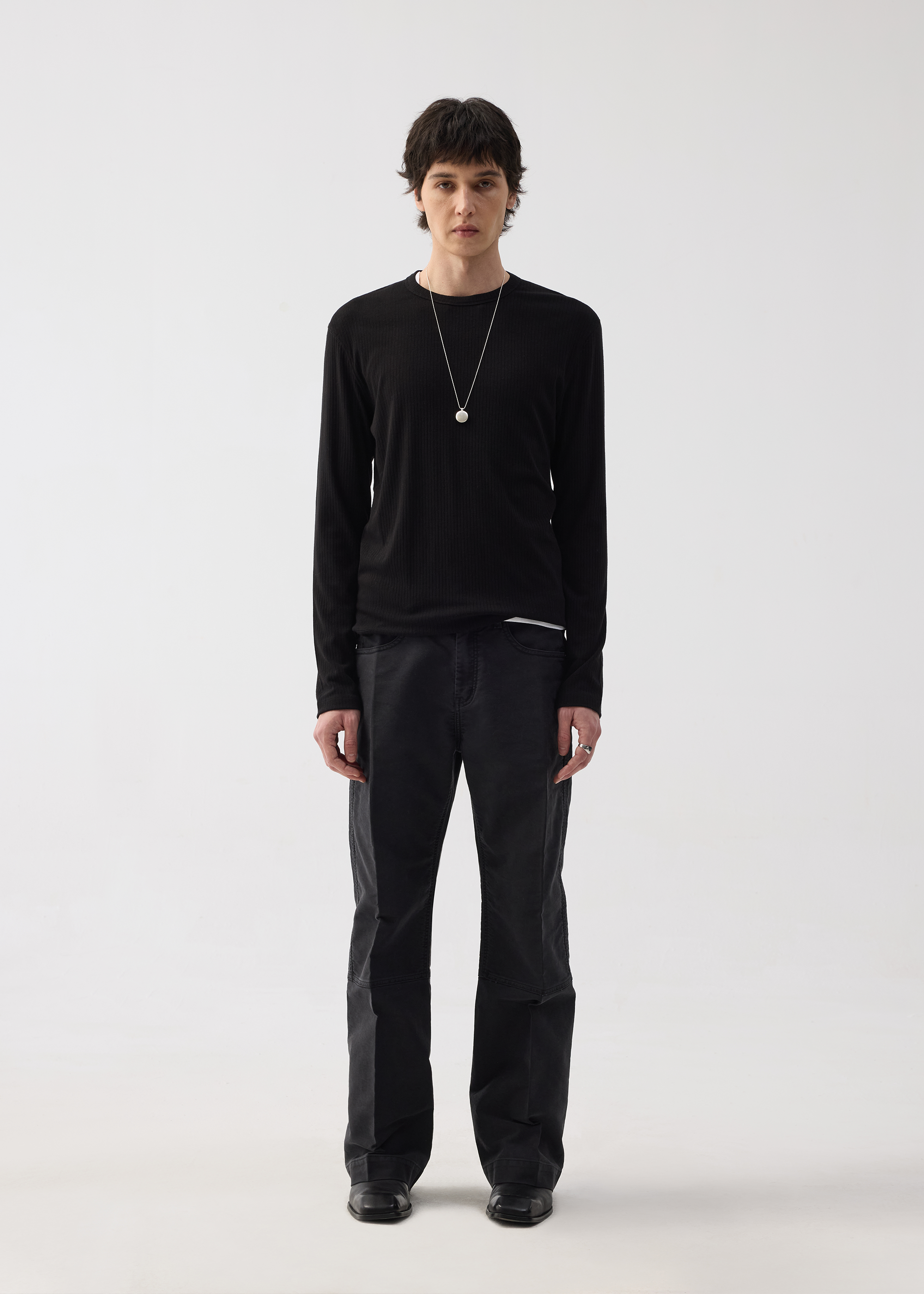 Stretchy Crew-Neck Long-Sleeve Base Layer T-Shirt Black