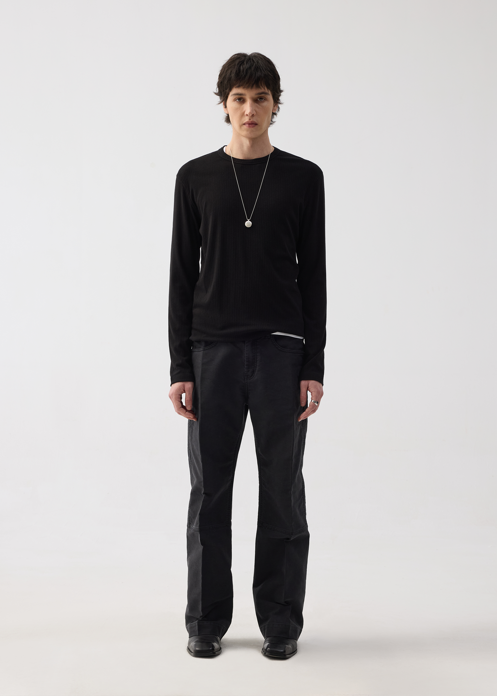 Stretchy Crew-Neck Long-Sleeve Base Layer T-Shirt Black