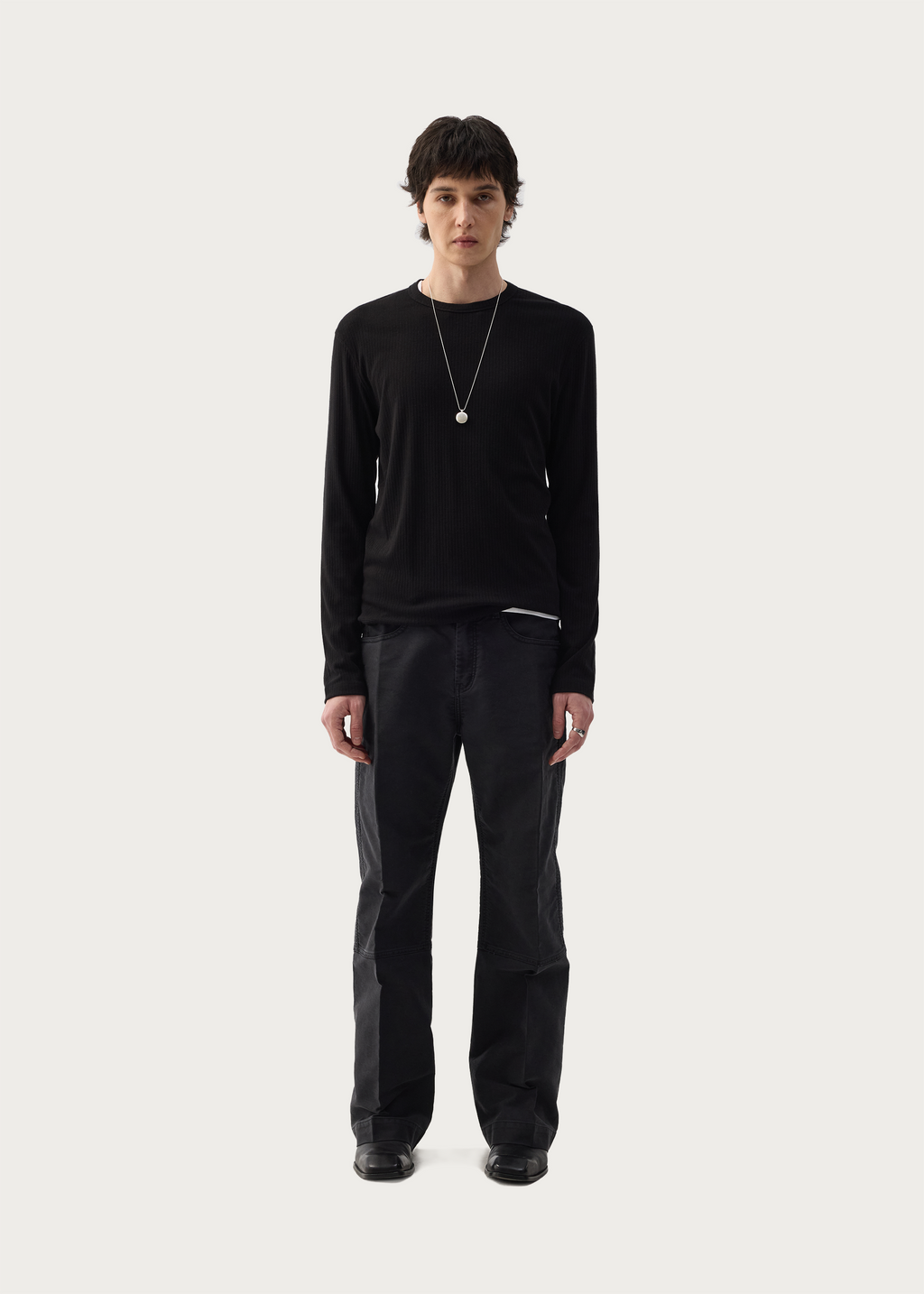 Stretchy Crew-Neck Long-Sleeve Base Layer T-Shirt Black