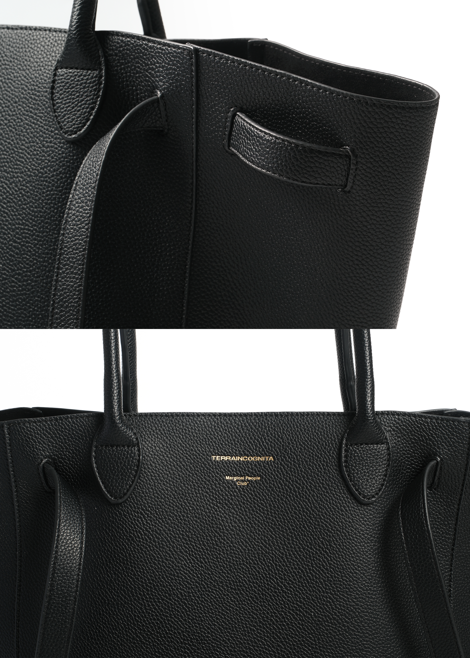 Lychee-Grain Microfiber Leather Large-Capacity Tote Bag Black