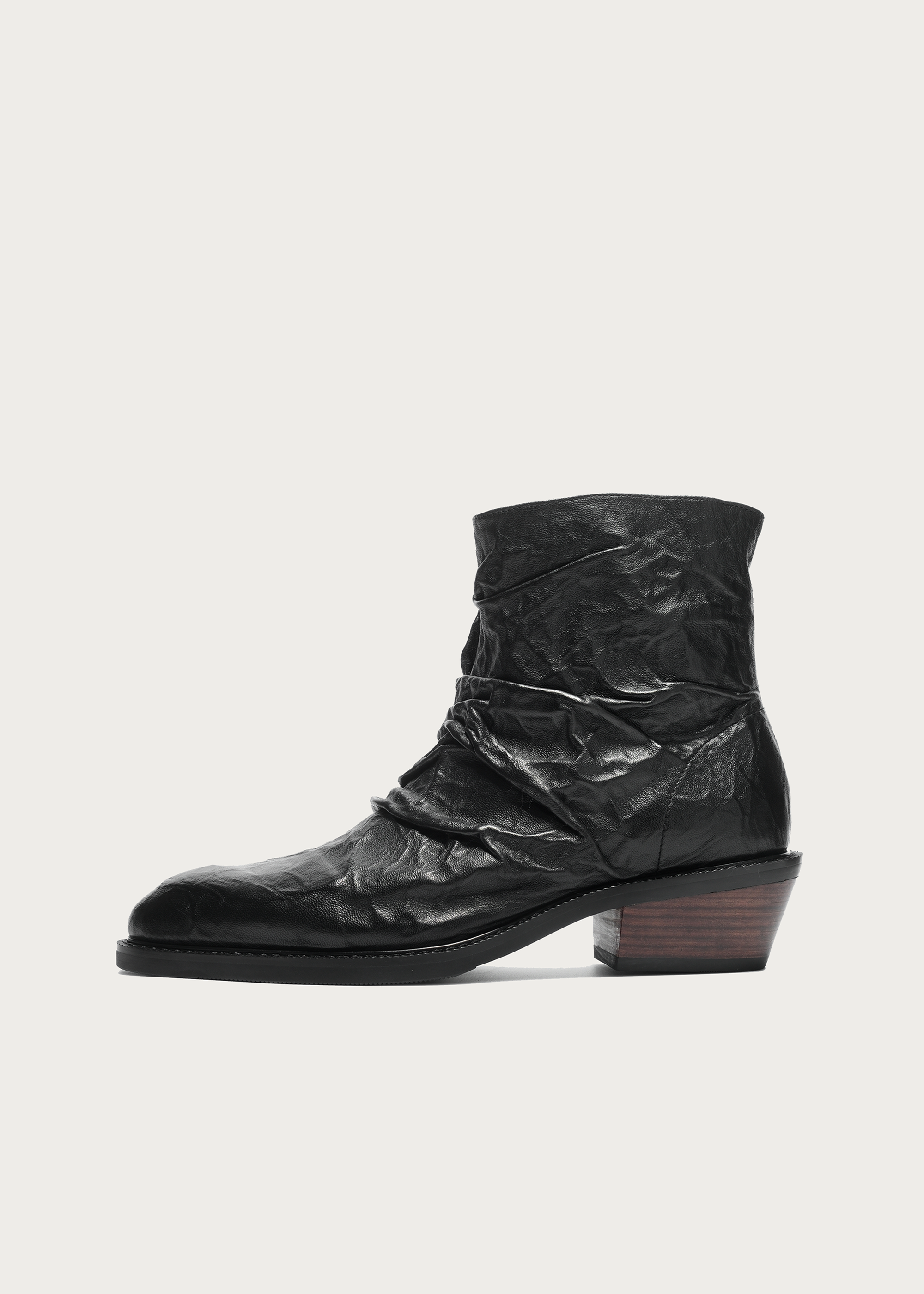 Metallic-Texture Wrinkle Sheepskin Ankle Boots