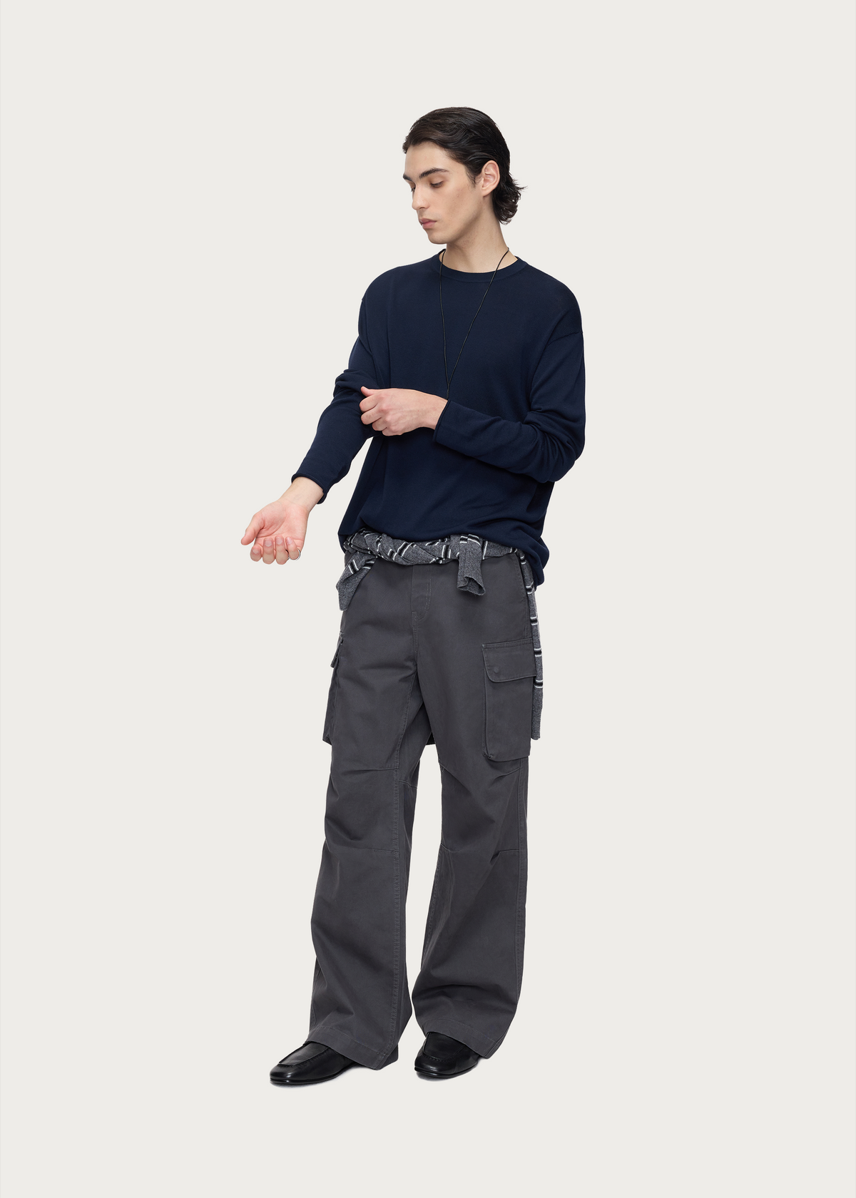 Washed Gray Multi-Pocket Cargo Pants