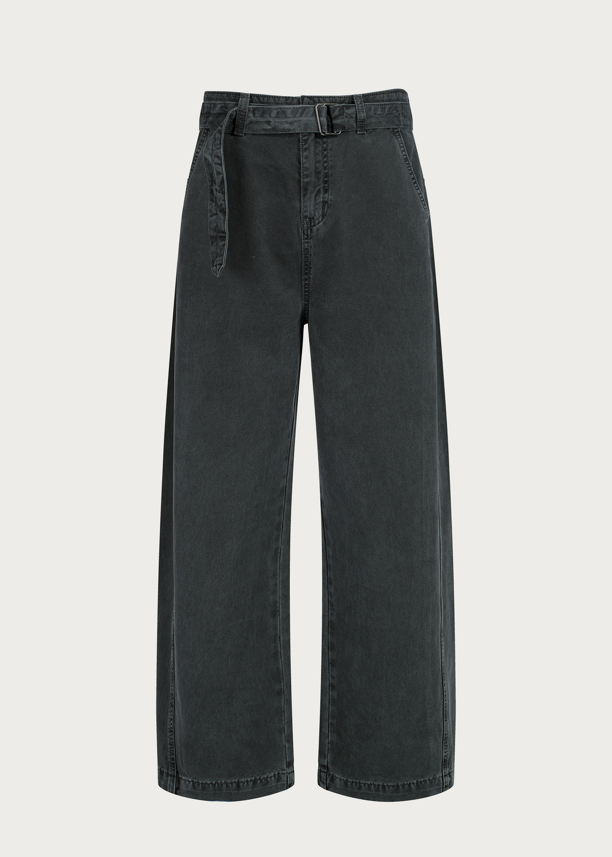 Washed Twill Denim Jeans with Belt Dark Green