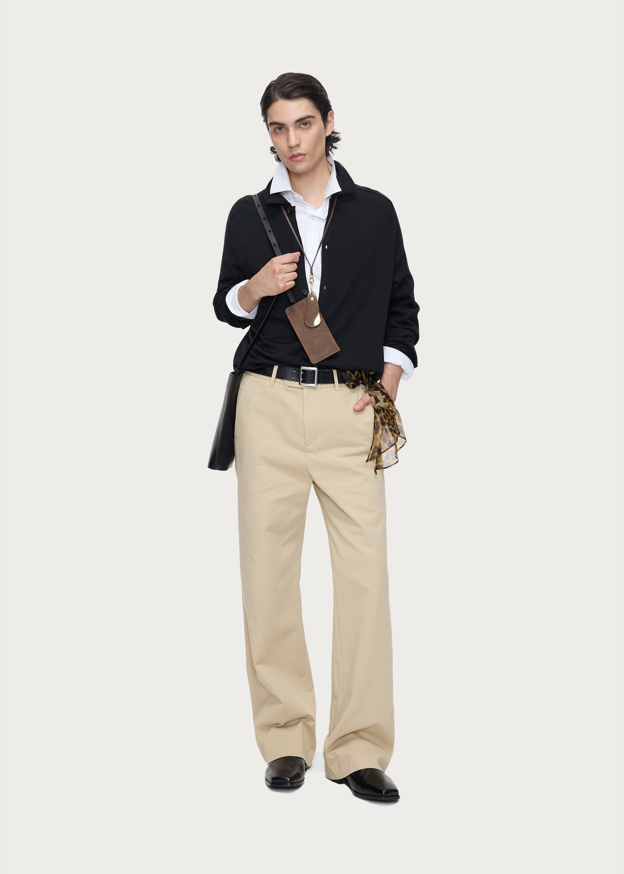 Structured Cotton Twill Straight-Leg Trousers Khaki