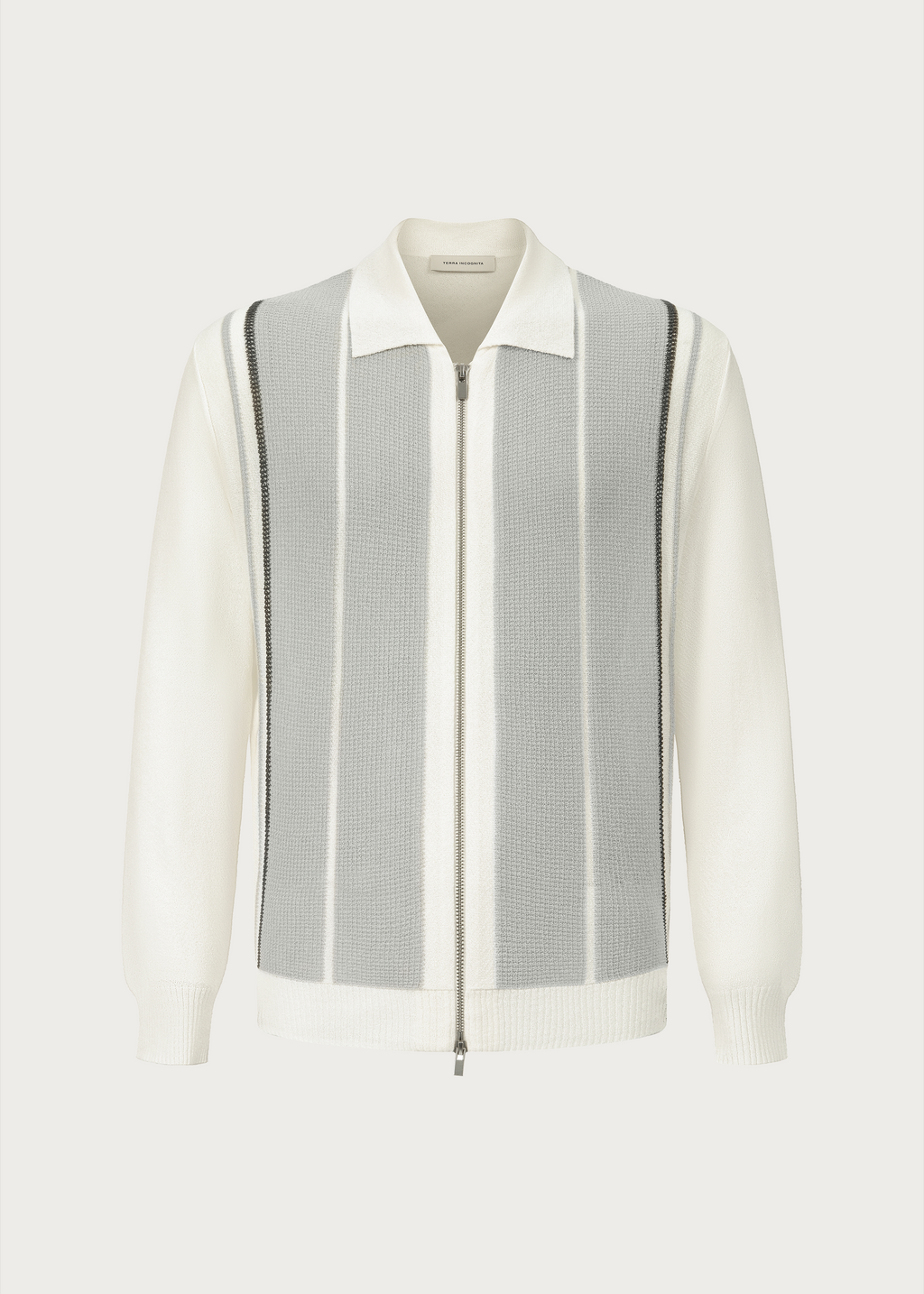 Striped zip-up knit cardigan