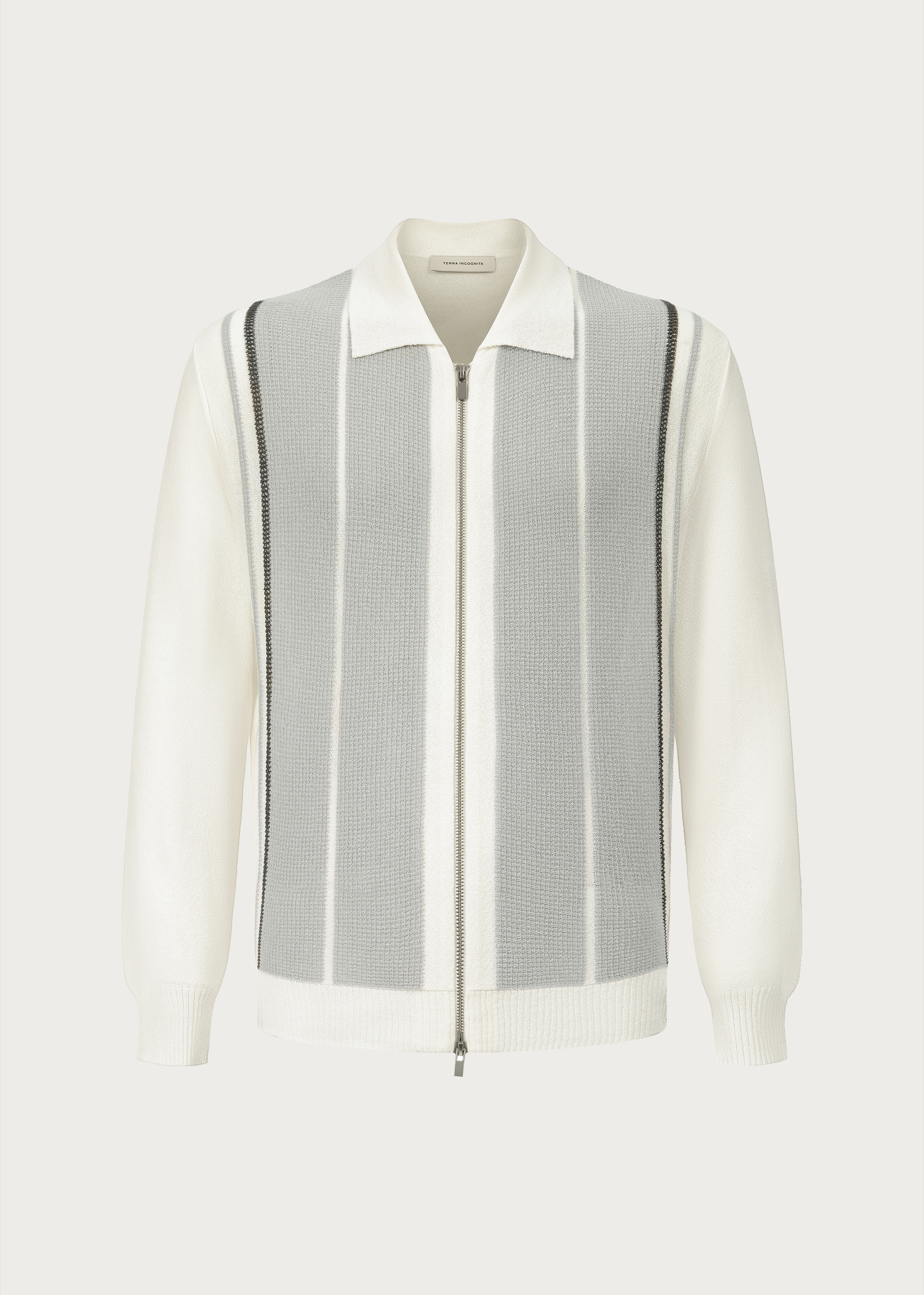 Striped zip-up knit cardigan