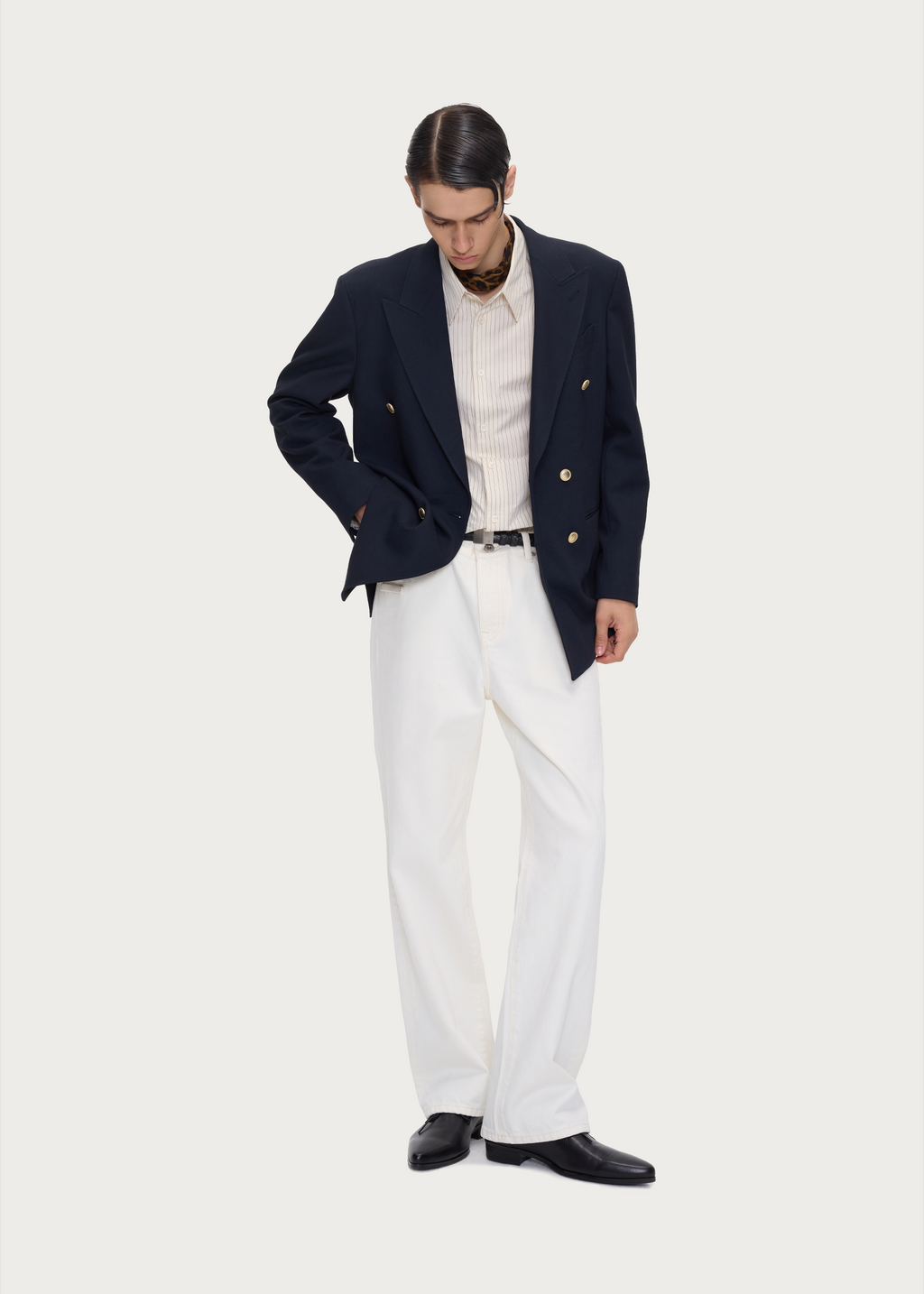 Relaxed White Straight-Leg Jeans