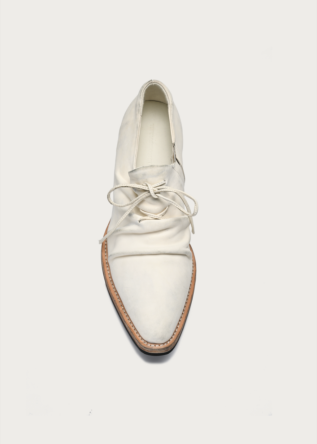 Roux Ruched Distressed Leather Derby Shoes White