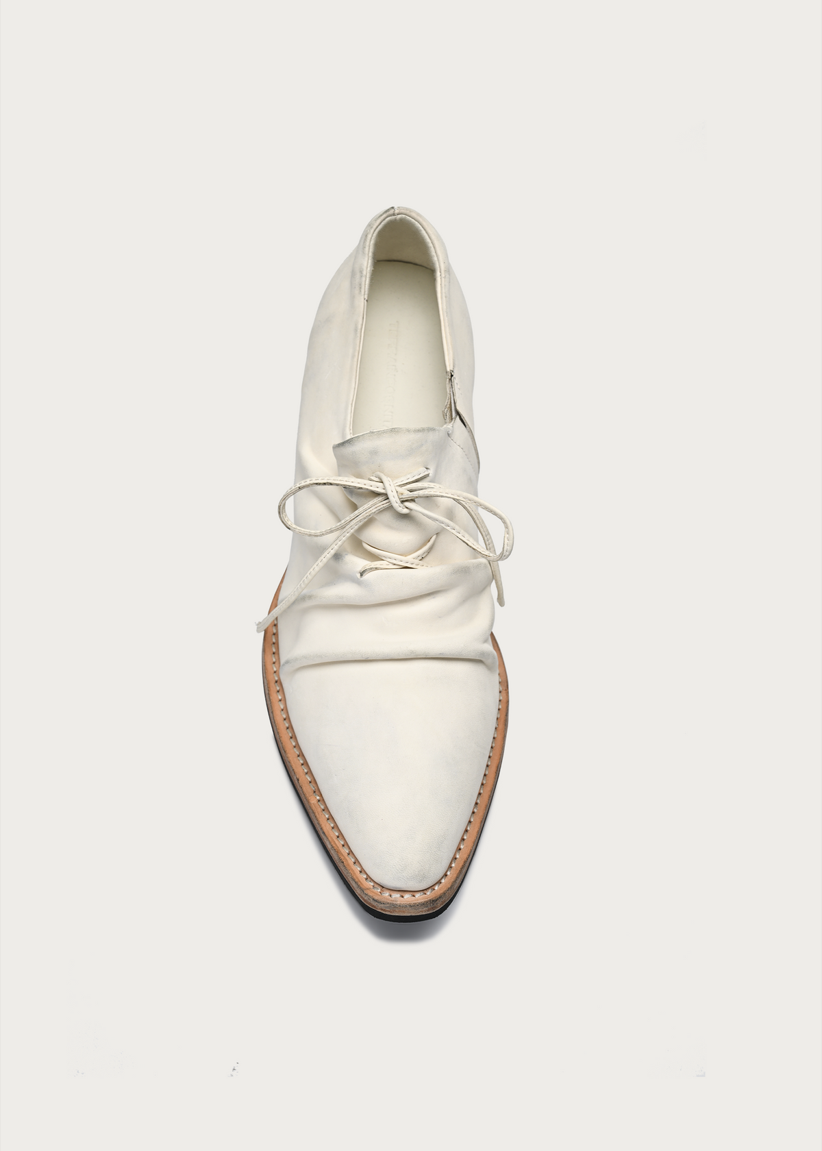 Roux Ruched Distressed Leather Derby Shoes White
