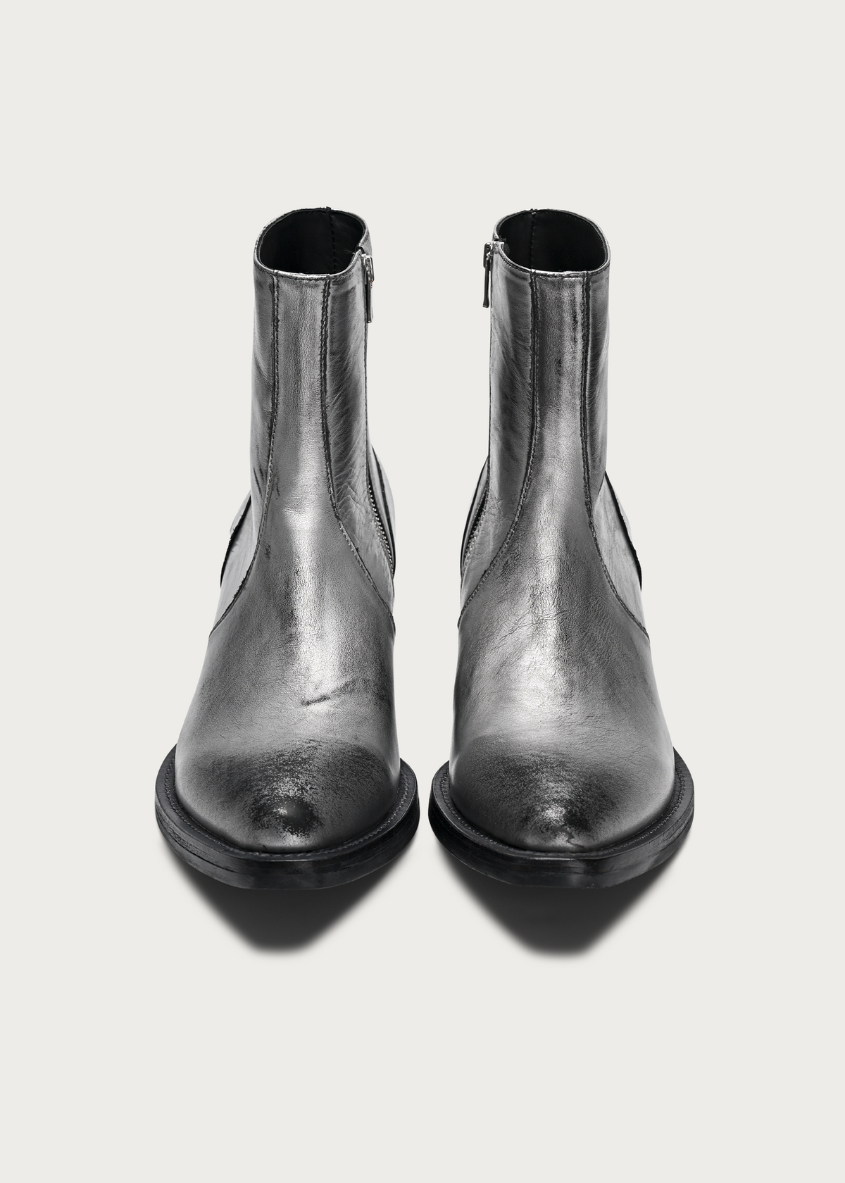 Veyric Distressed Metallic Silver Leather Boots