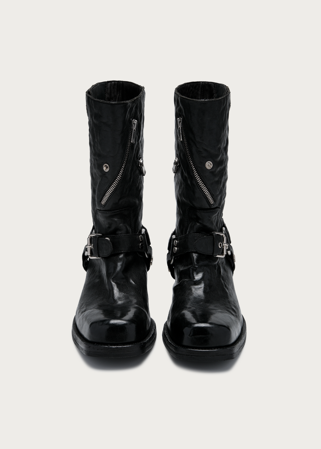 Vexen Buckled Diagonal-Zip Horsehide Boots