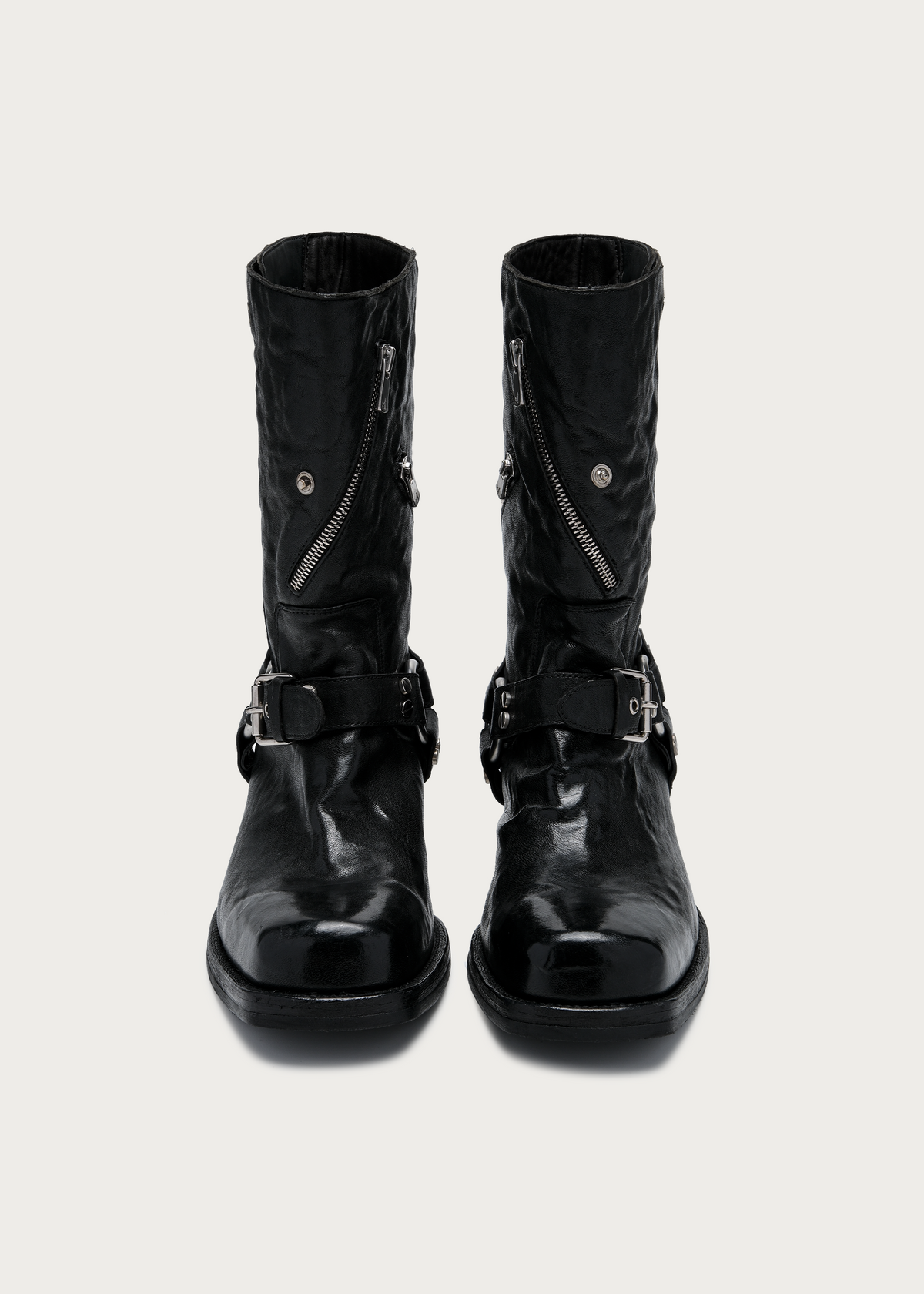 Vexen Buckled Diagonal-Zip Horsehide Boots
