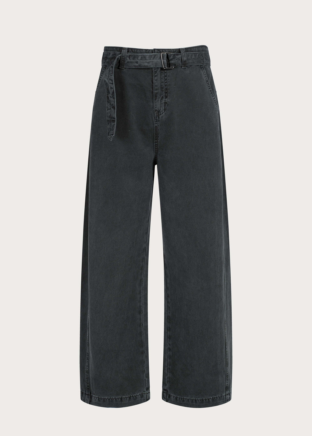 Washed Twill Denim Jeans with Belt Dark Green