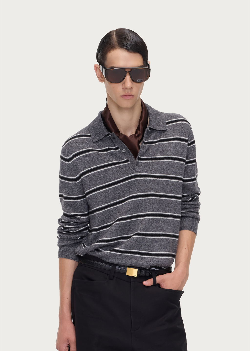 Striped Wool-Blend Knit Polo Shirt