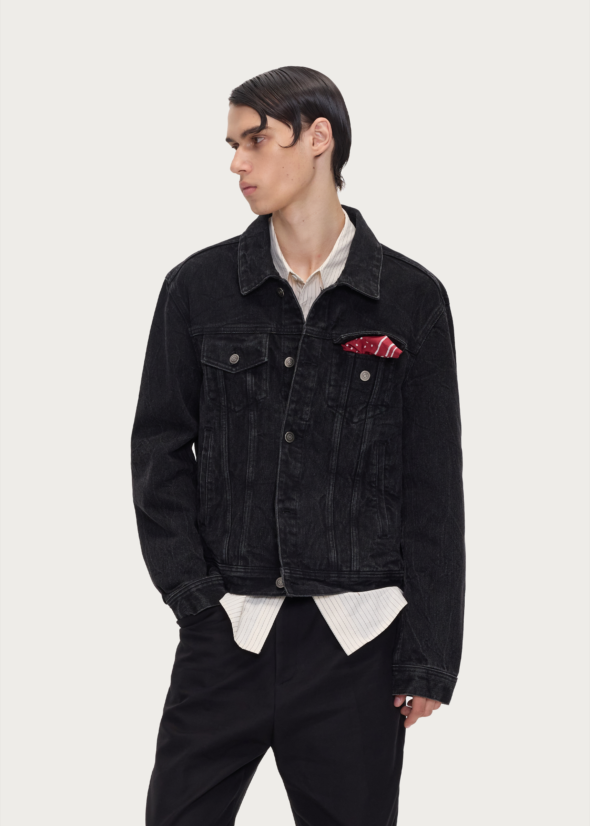 Textured Washed Black Denim Jacket