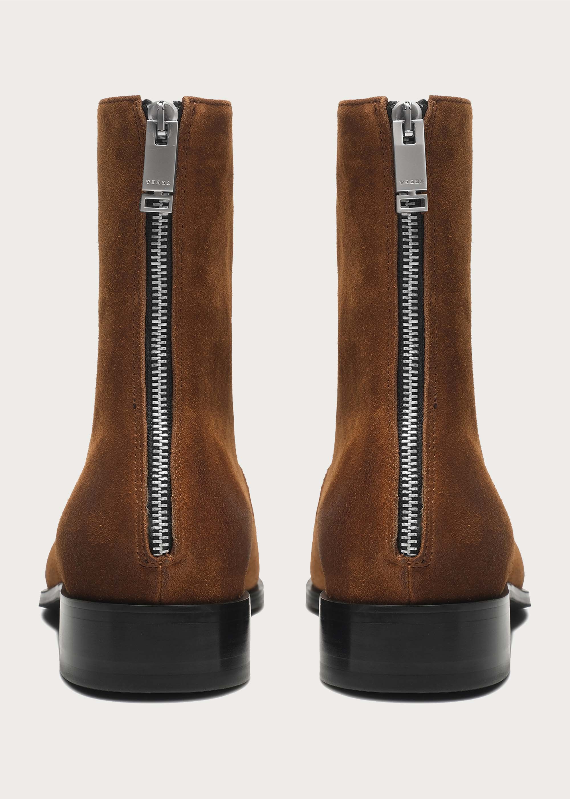 Beveled Square-toe Cowhide Ankle boots Brown