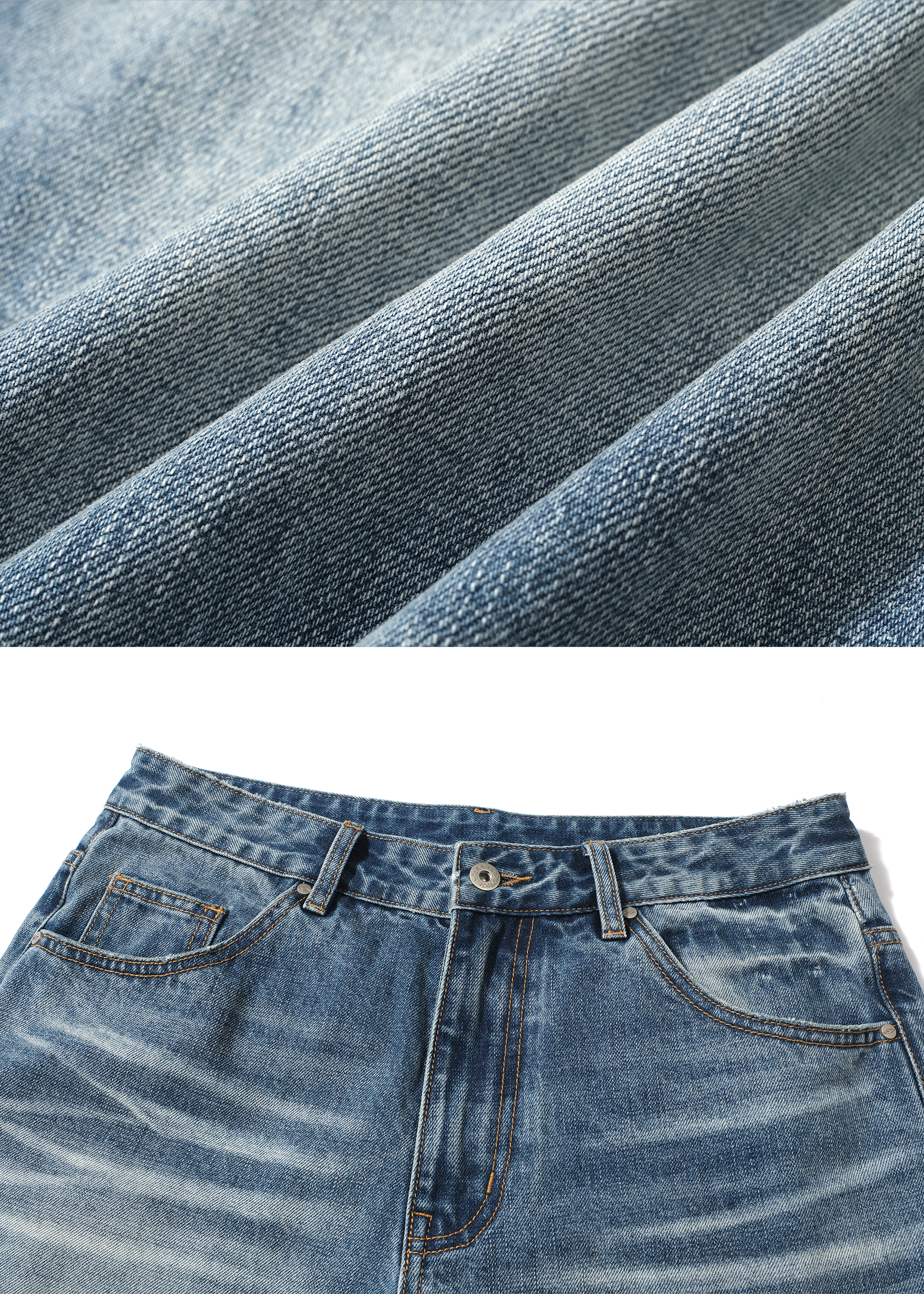 Washed Ice-Blue Straight-Leg Jeans with Whiskering