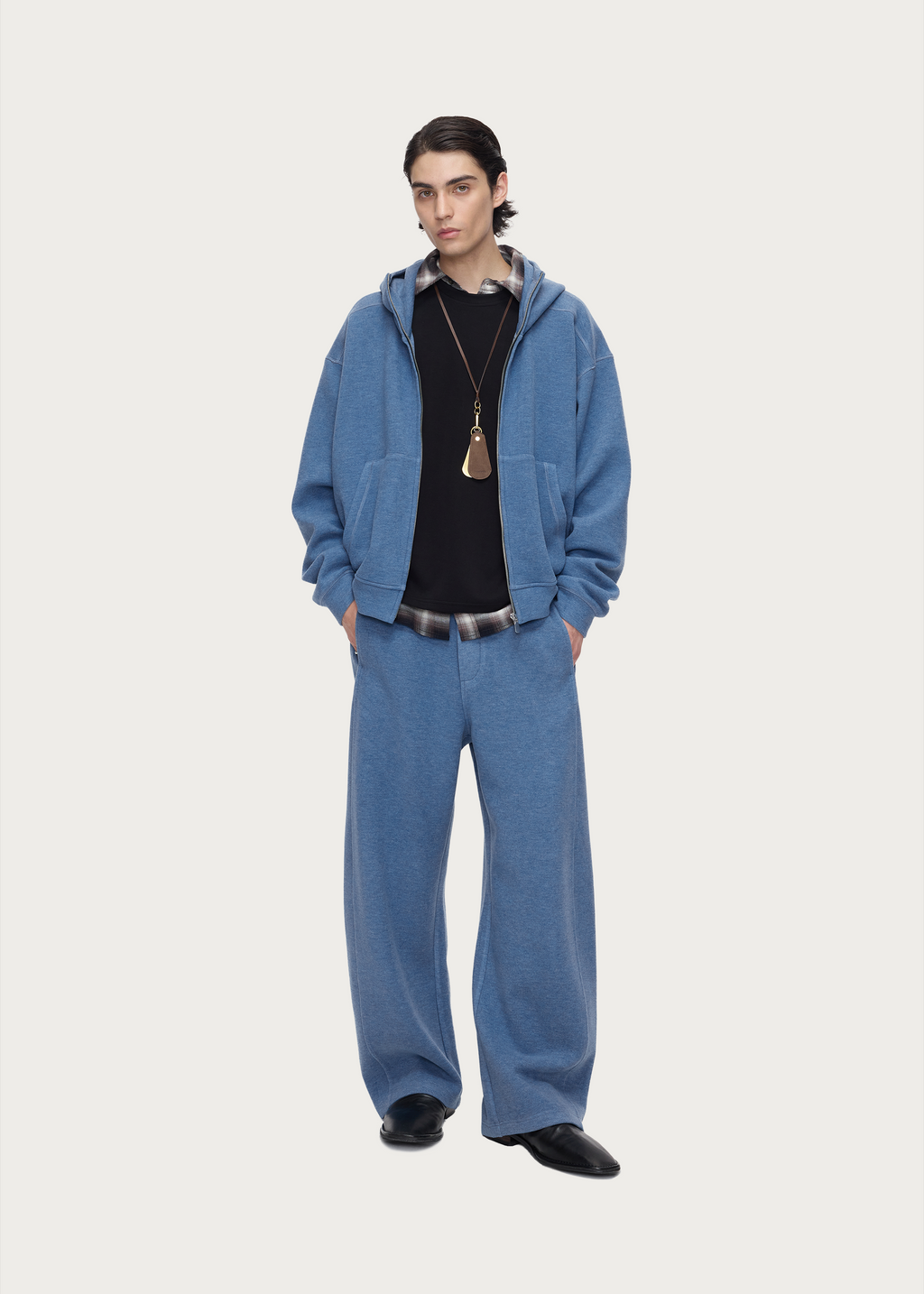 Wool-Blend Curved-Leg Sweatpants Blue