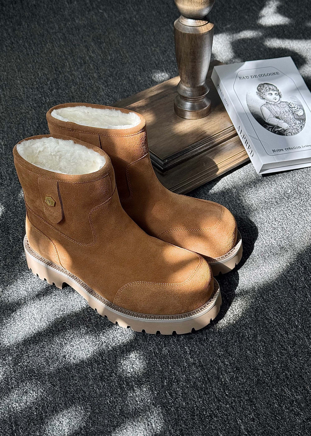 Fleece Mid-Top Snow Boots Light Coffee Brown